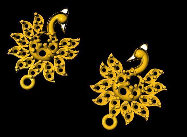 peacock stud earrings 3dm file 3D print model_2