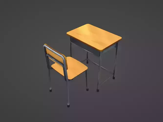Anime Japanese School Desk Free low-poly 3D model
