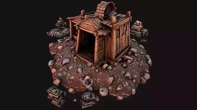 Medieval Tin Ore Mine Low-poly 3D model