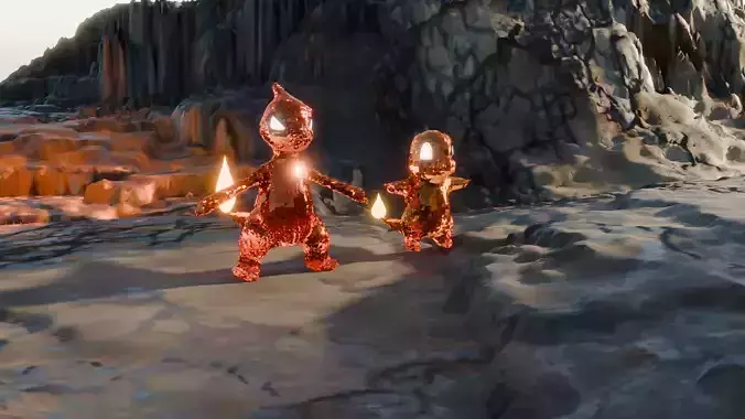 Tera Crystal Charmander and Charmeleon Pokemon Low-poly 3D model