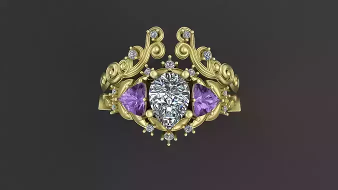 Edwardian flora style ring with gems for CNC or