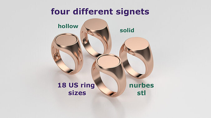 Four differents signet rings 3D print model