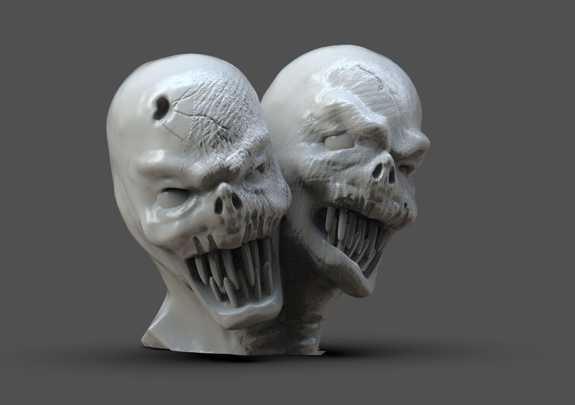 Two head monster bust 3D print model_2