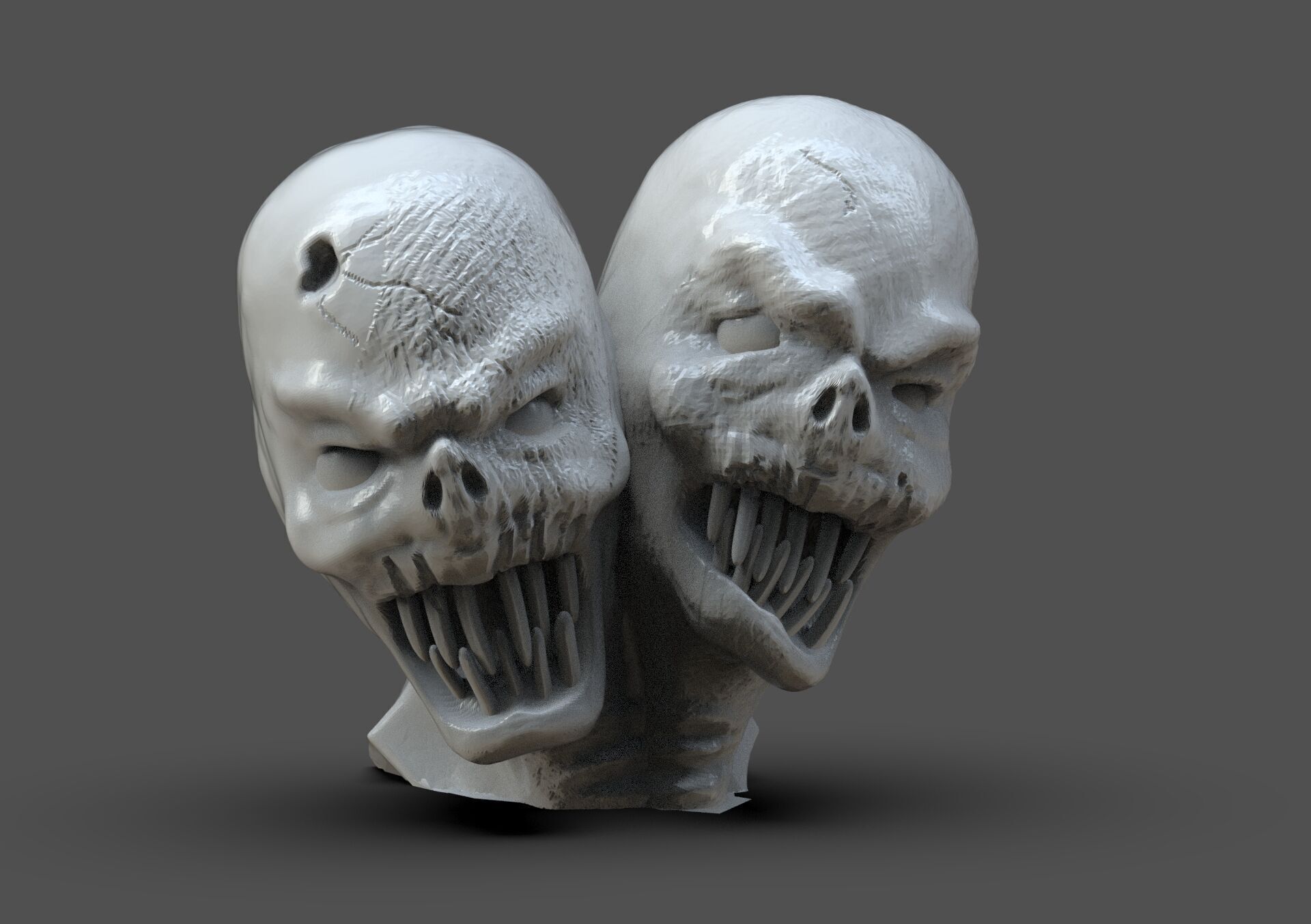 Two head monster bust 3D print model_4