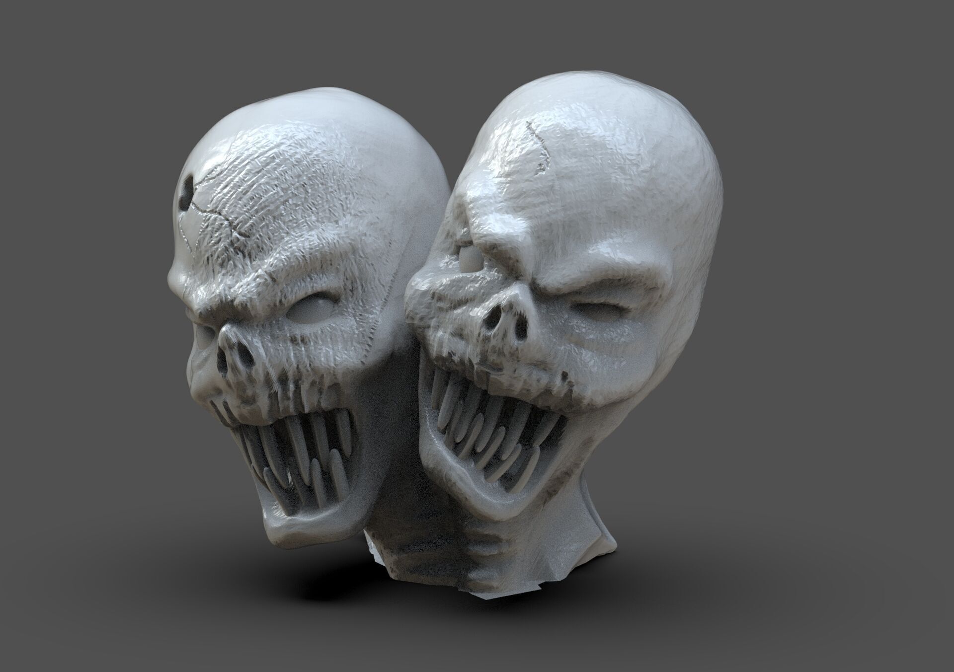 Two head monster bust 3D print model_3
