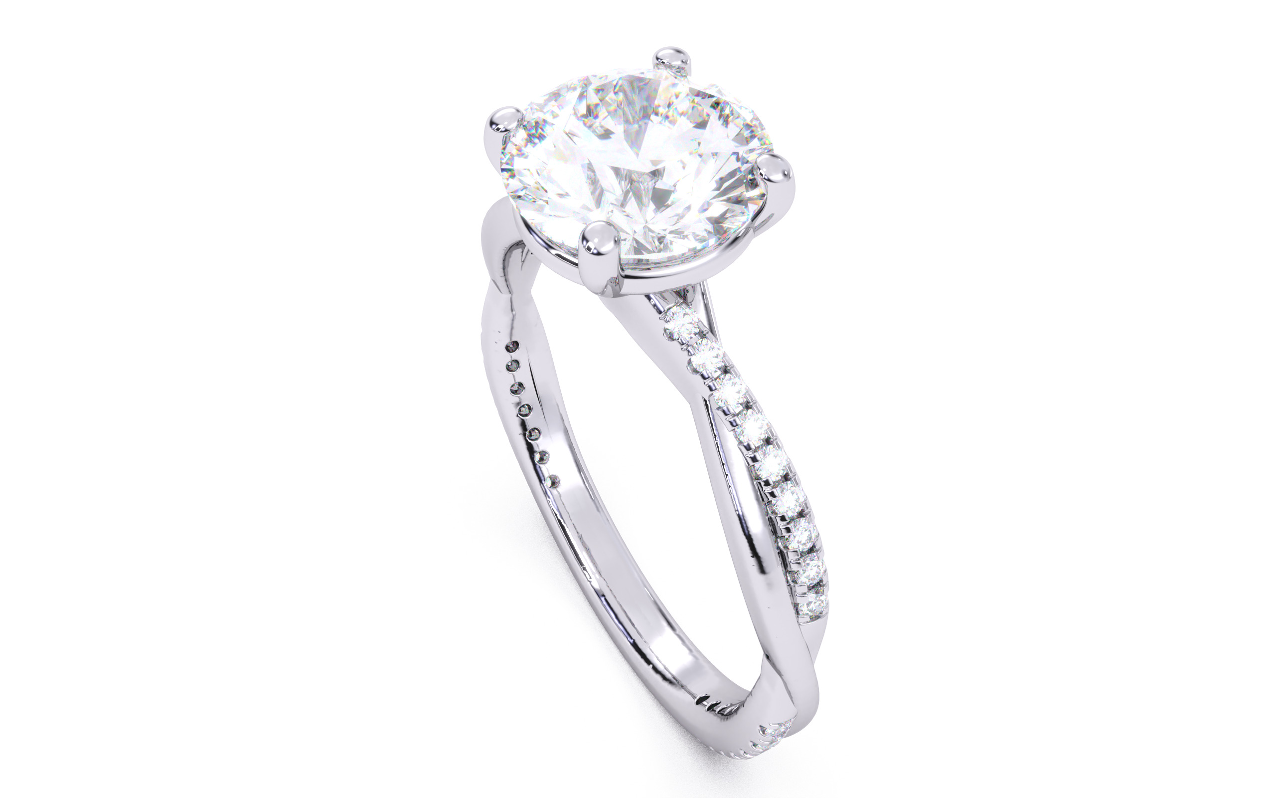 Round Diamond Pave Setting Solitaire Ring 3D print model_3