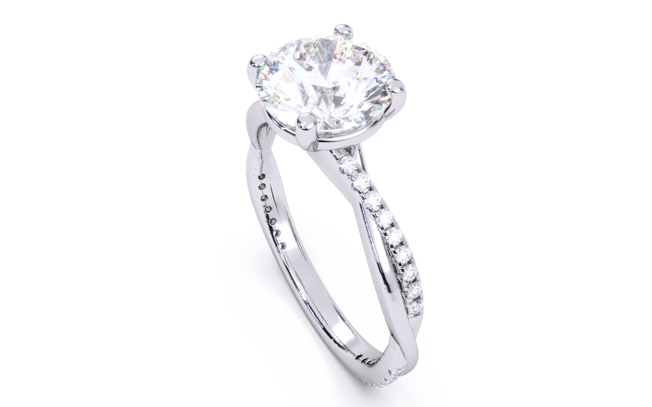 Round Diamond Pave Setting Solitaire Ring 3D print model_4