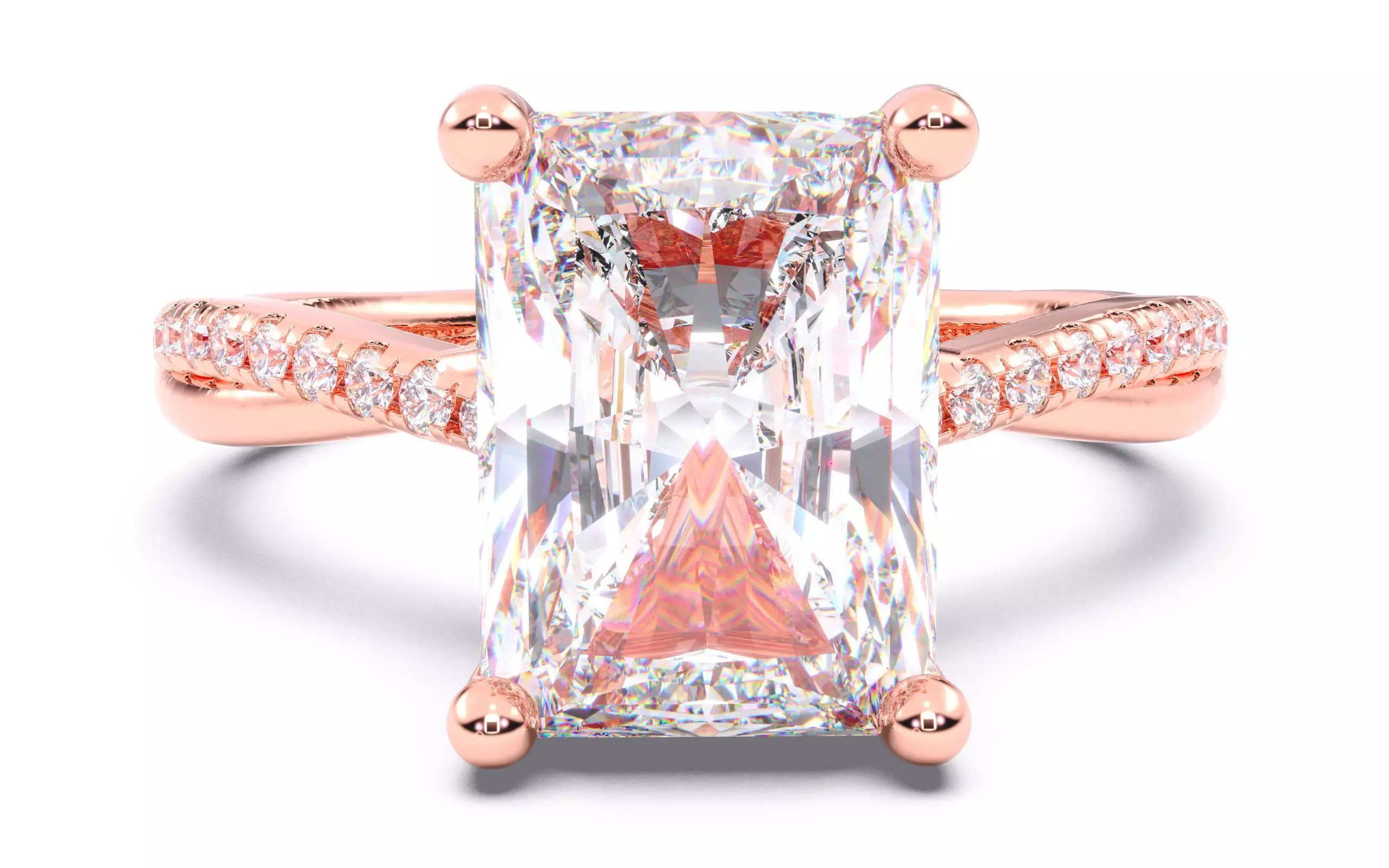 Radiant Diamond Pave Setting Solitaire Ring 3D print model