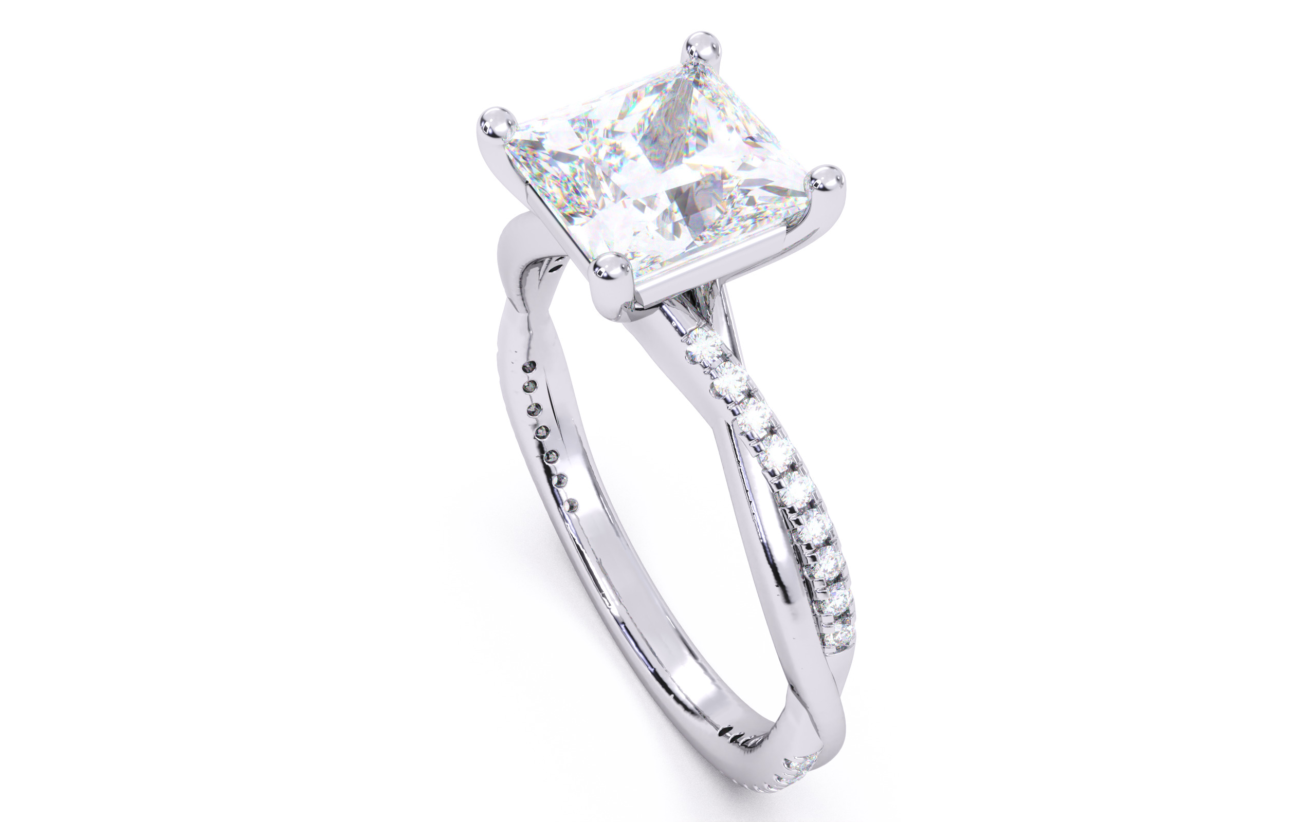 Princess Diamond Pave Setting Solitaire Ring  3D print model_24