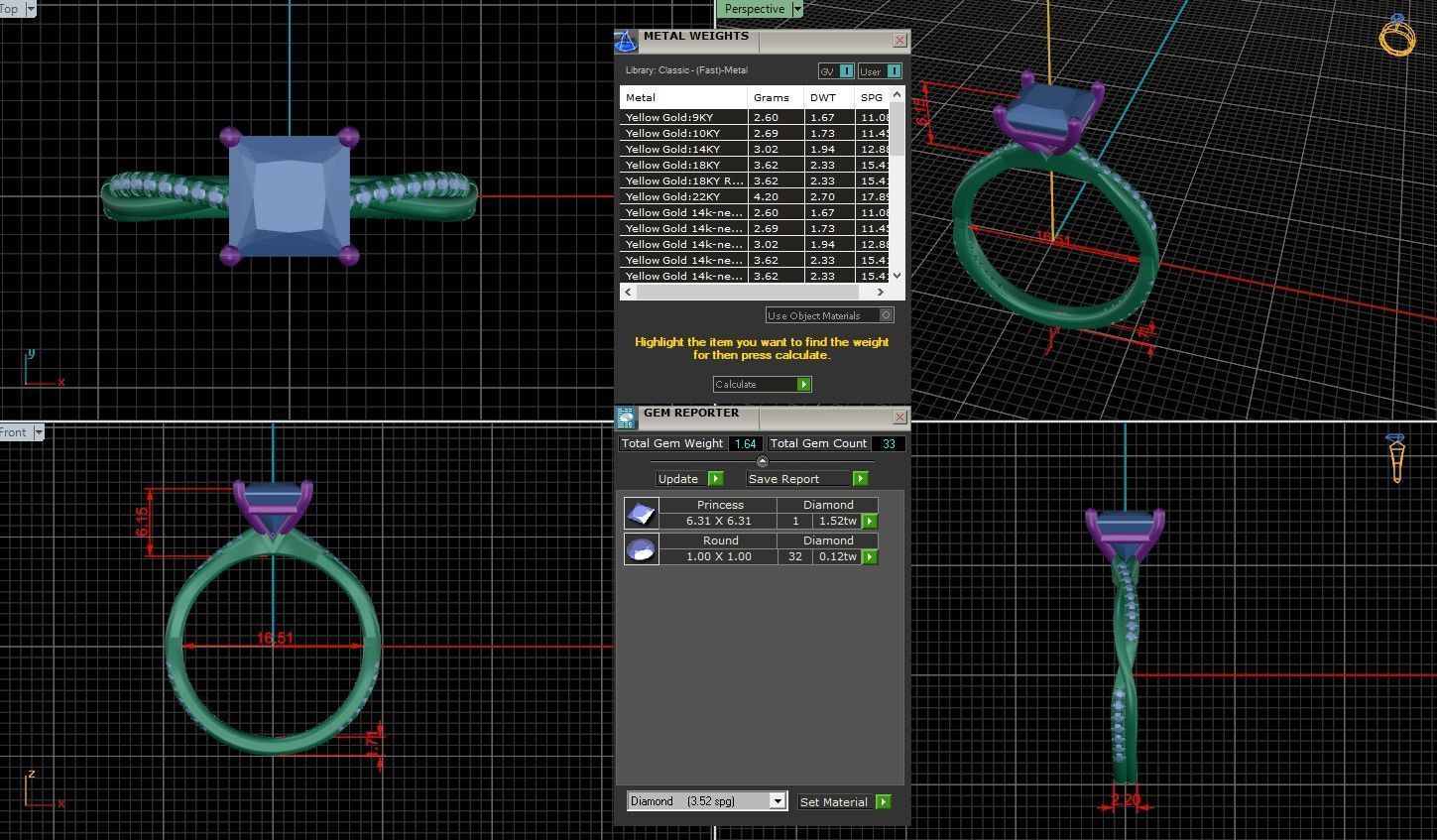 Princess Diamond Pave Setting Solitaire Ring  3D print model_1