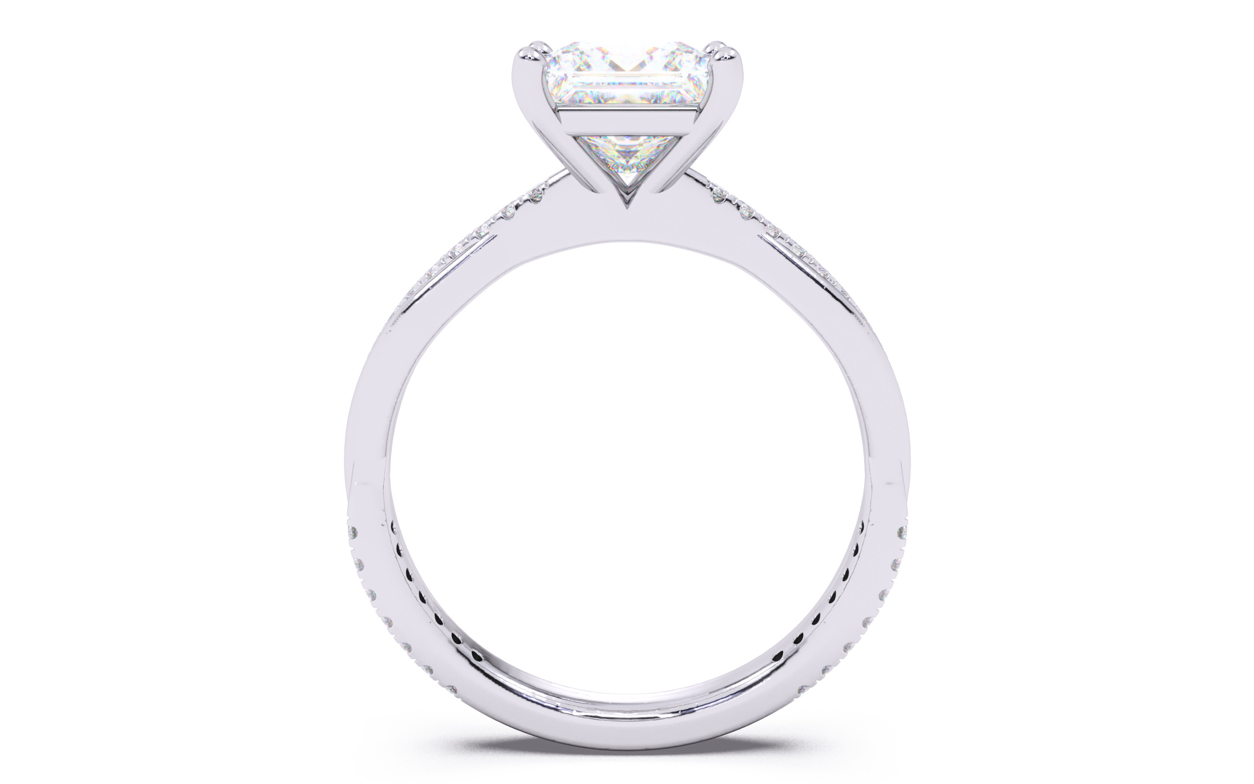 Princess Diamond Pave Setting Solitaire Ring  3D print model_7