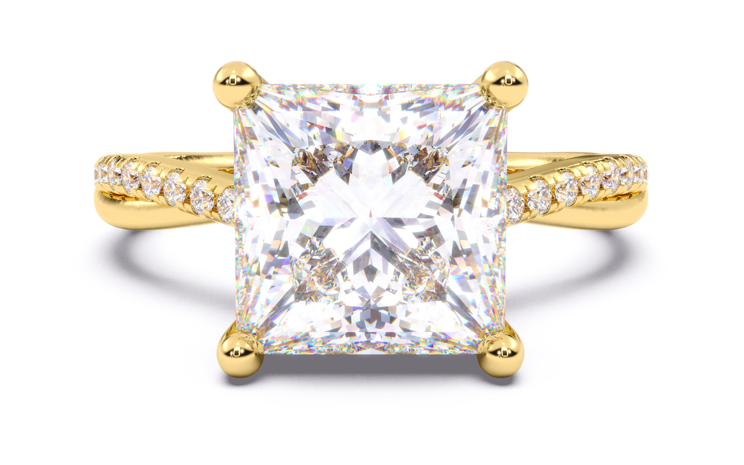 Princess Diamond Pave Setting Solitaire Ring  3D print model_16