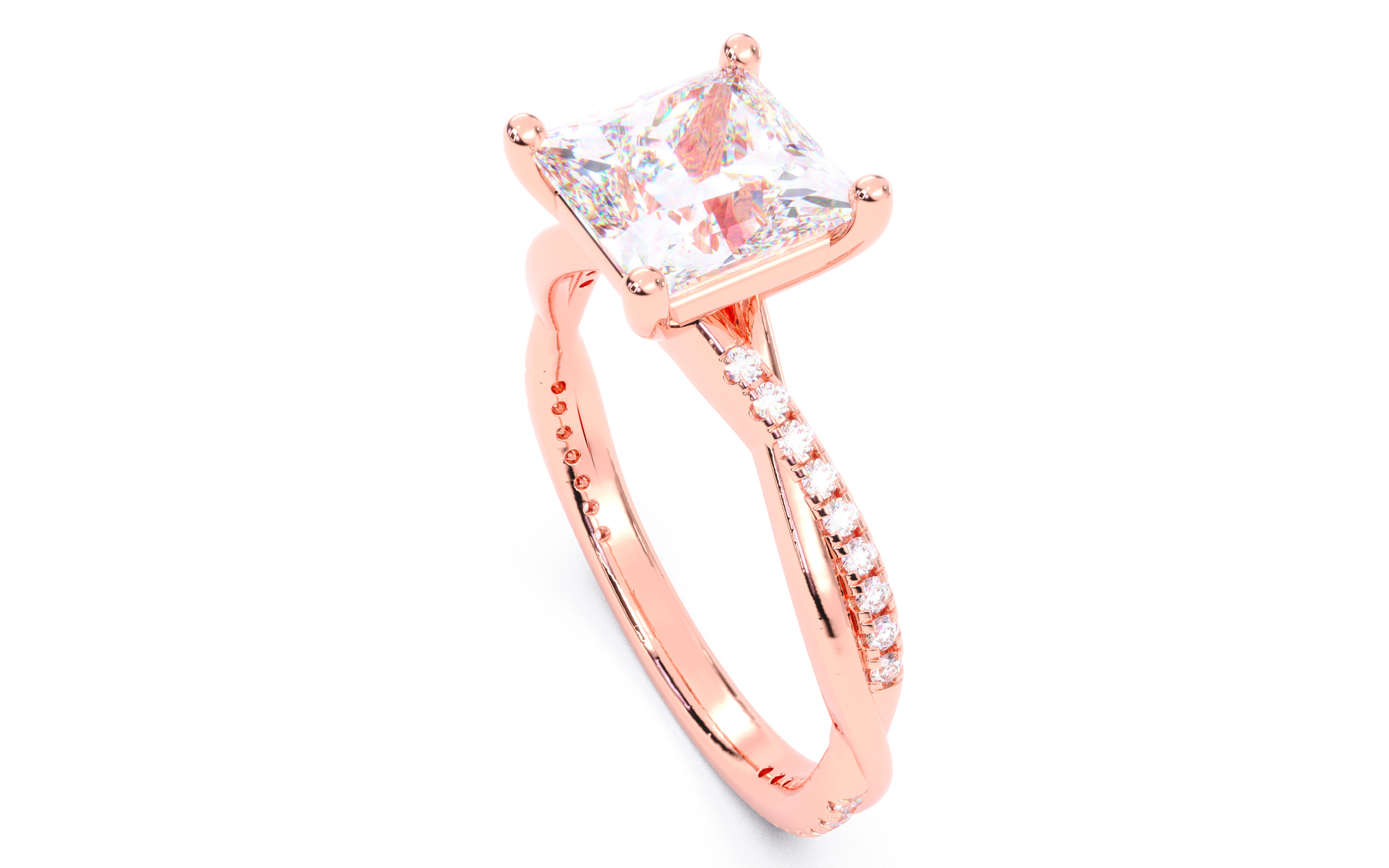 Princess Diamond Pave Setting Solitaire Ring  3D print model_21