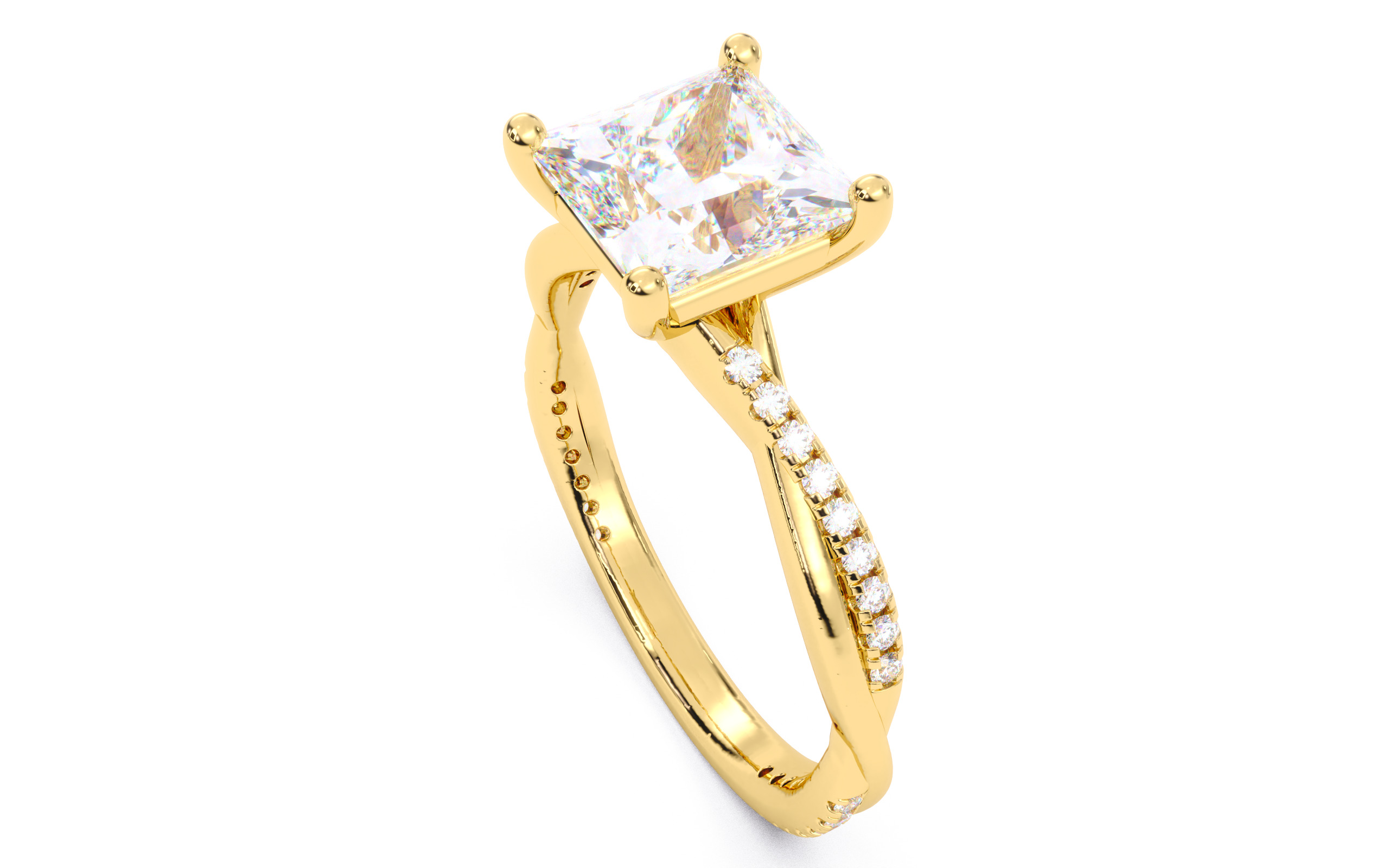 Princess Diamond Pave Setting Solitaire Ring  3D print model_3