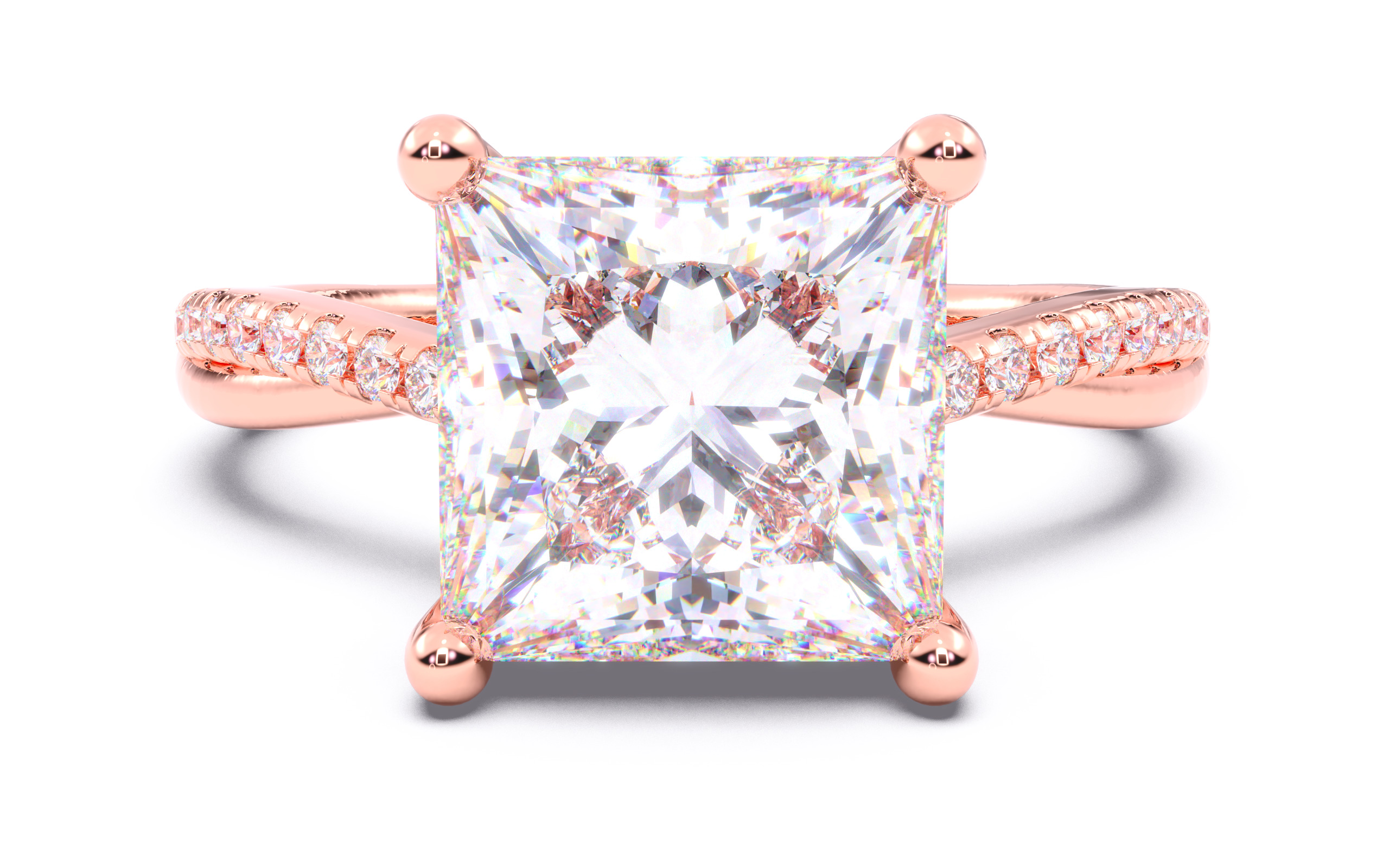 Princess Diamond Pave Setting Solitaire Ring  3D print model_11