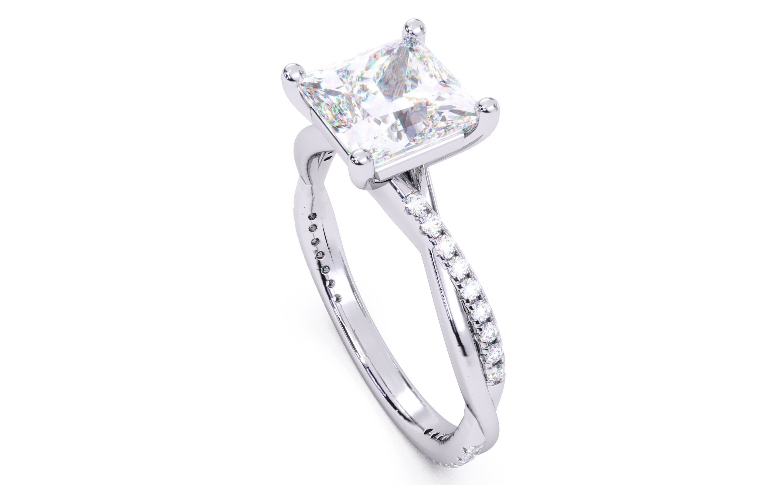Princess Diamond Pave Setting Solitaire Ring  3D print model_23