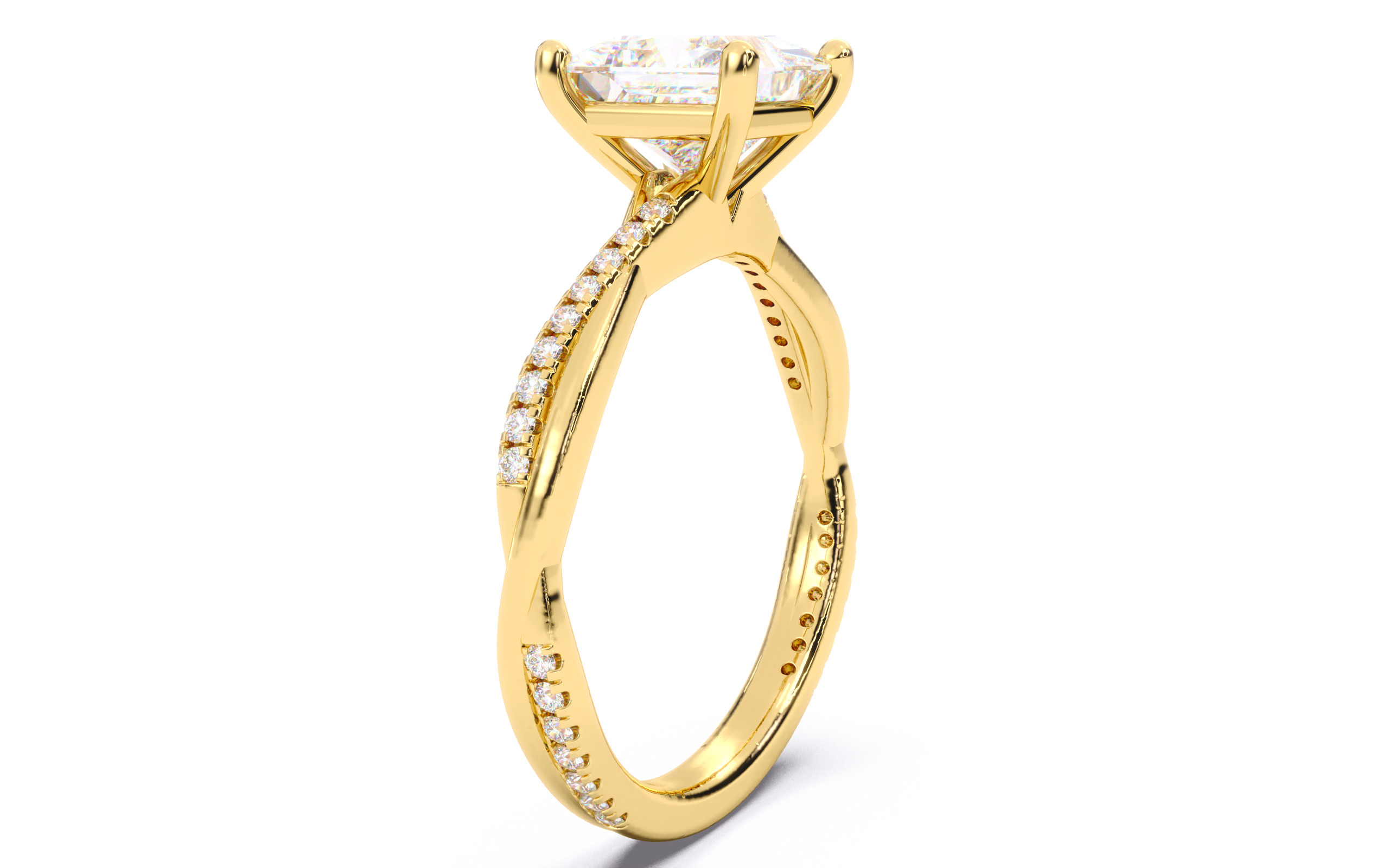 Princess Diamond Pave Setting Solitaire Ring  3D print model_17