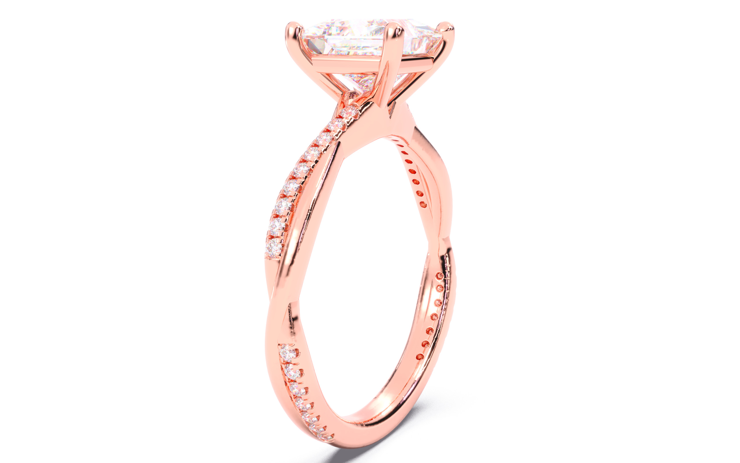 Princess Diamond Pave Setting Solitaire Ring  3D print model_19