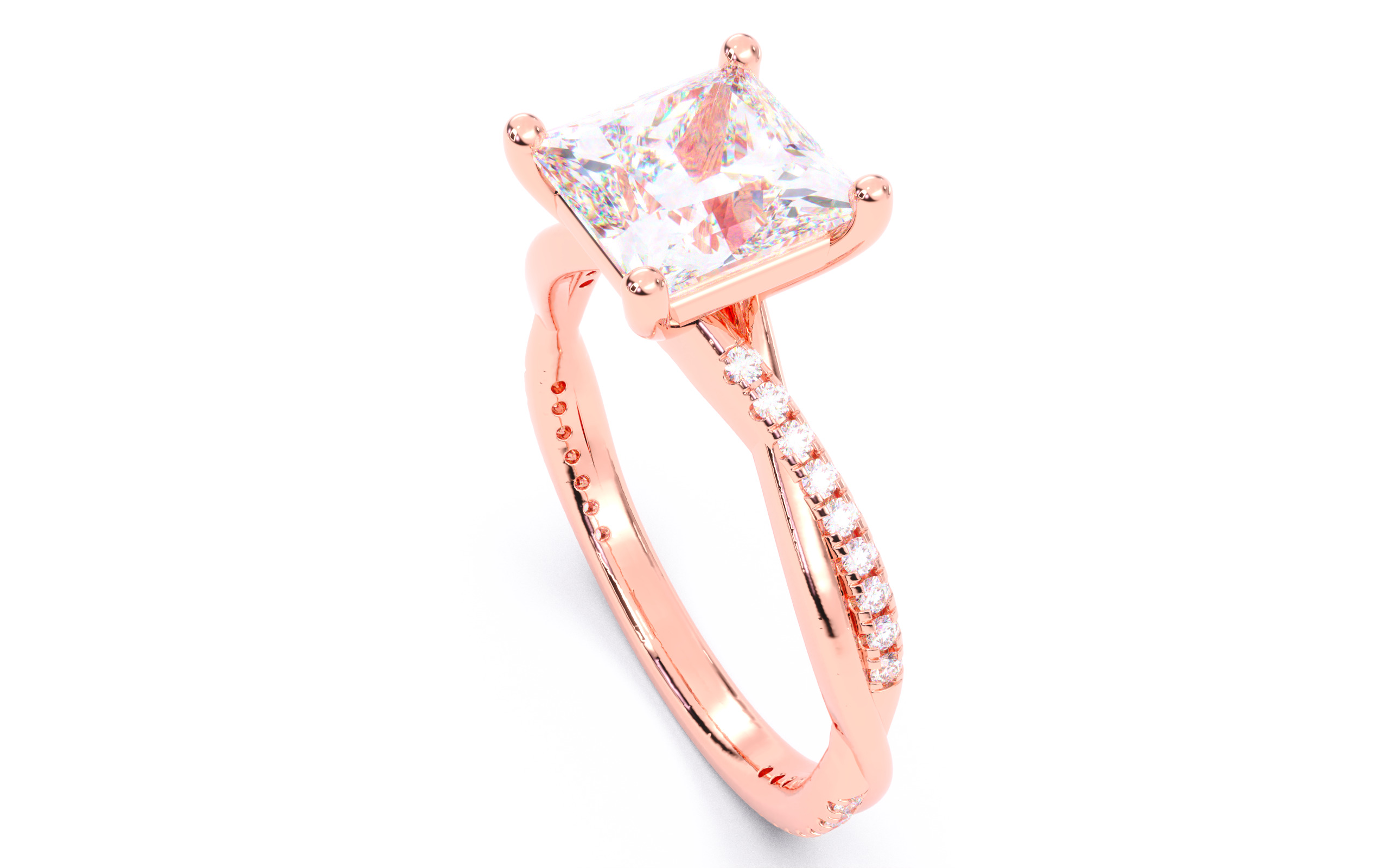 Princess Diamond Pave Setting Solitaire Ring  3D print model_22