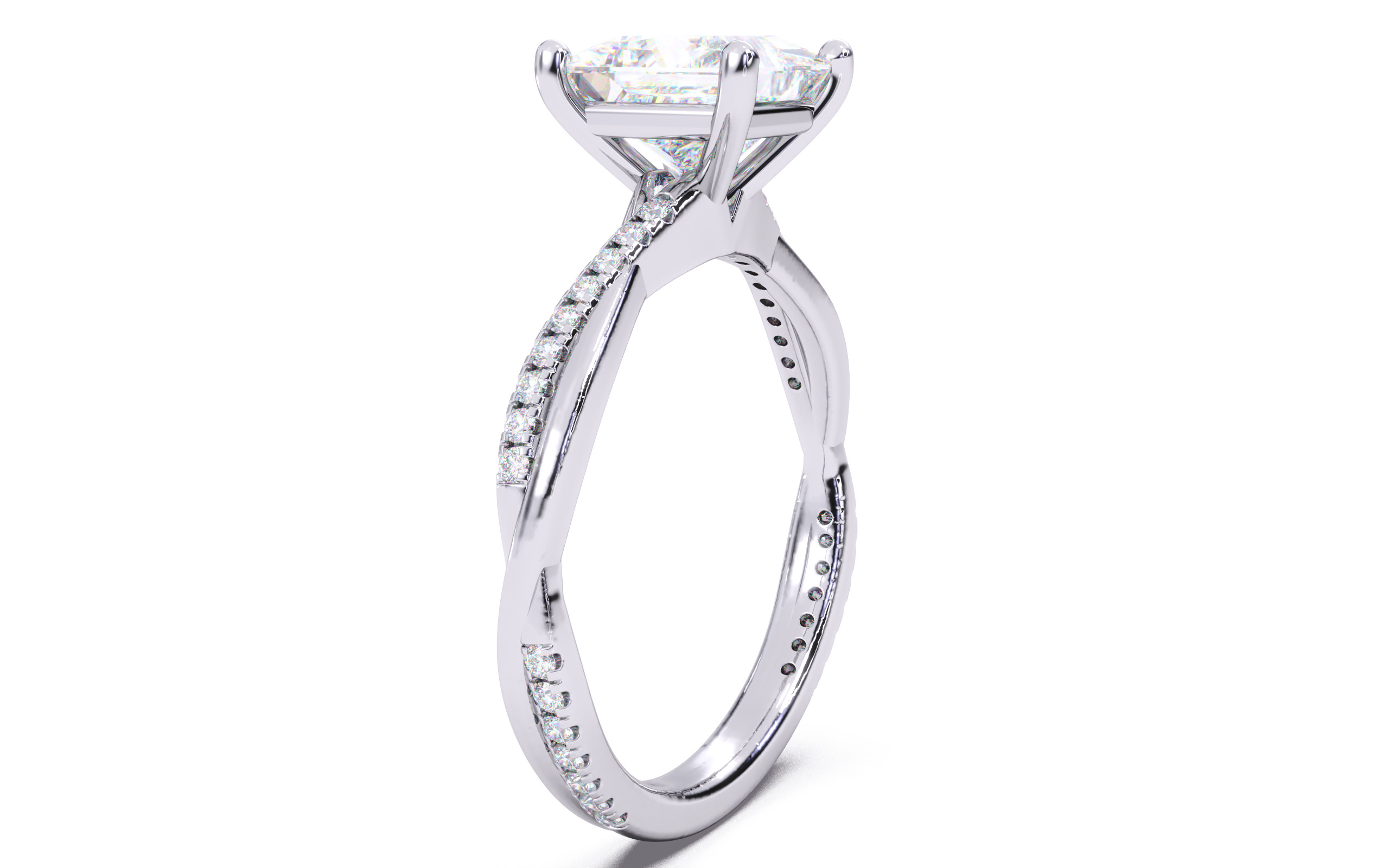 Princess Diamond Pave Setting Solitaire Ring  3D print model_12
