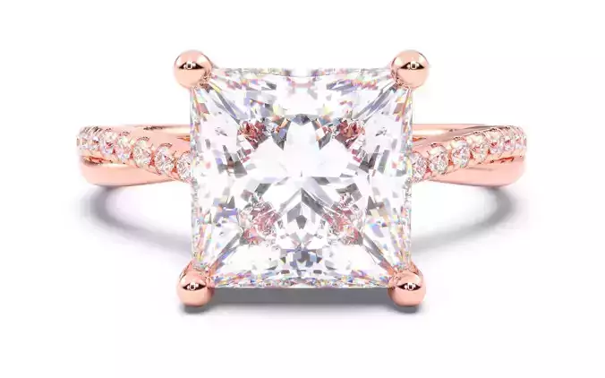 Princess Diamond Pave Setting Solitaire Ring  3D print model