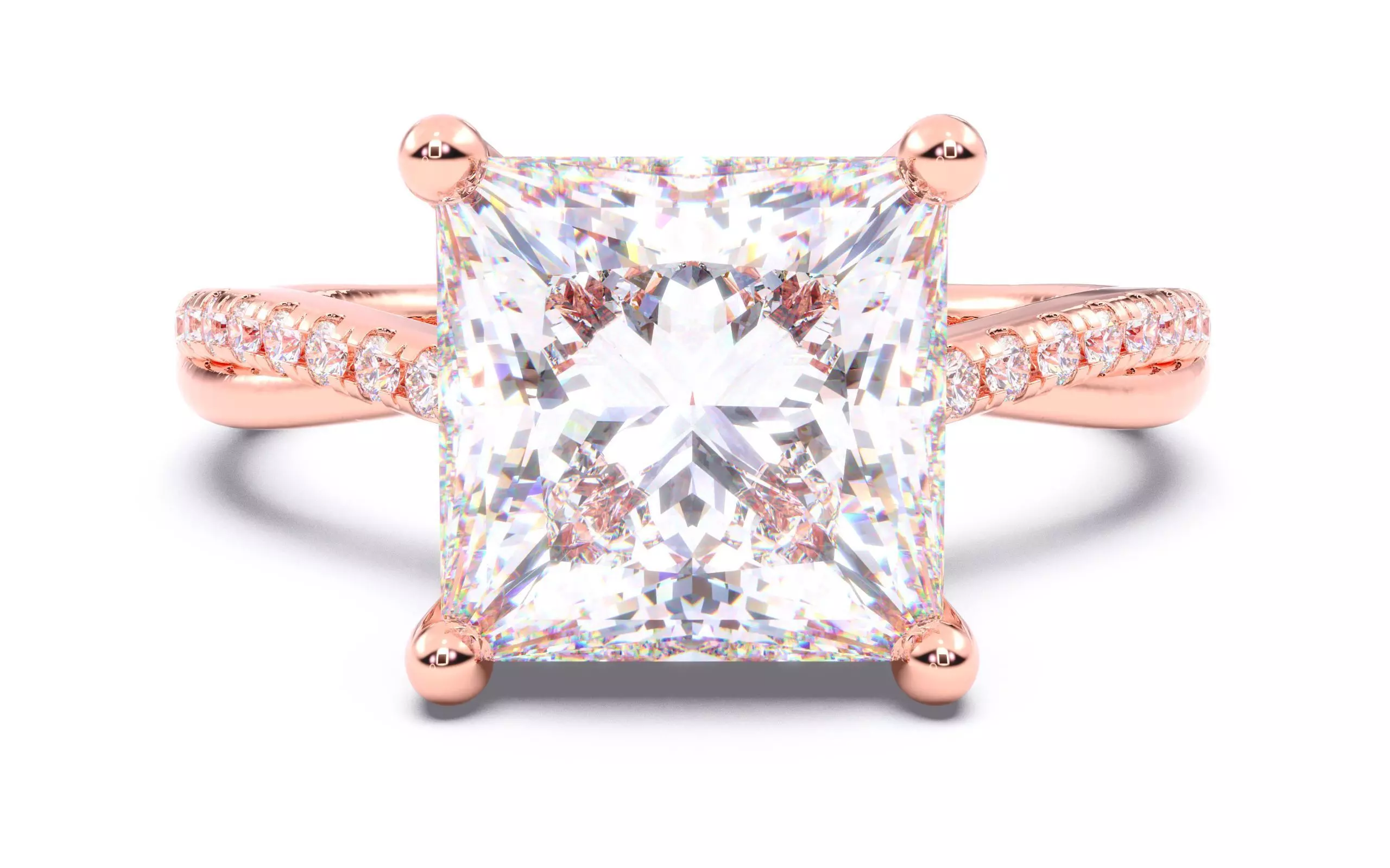 Princess Diamond Pave Setting Solitaire Ring  3D print model_0