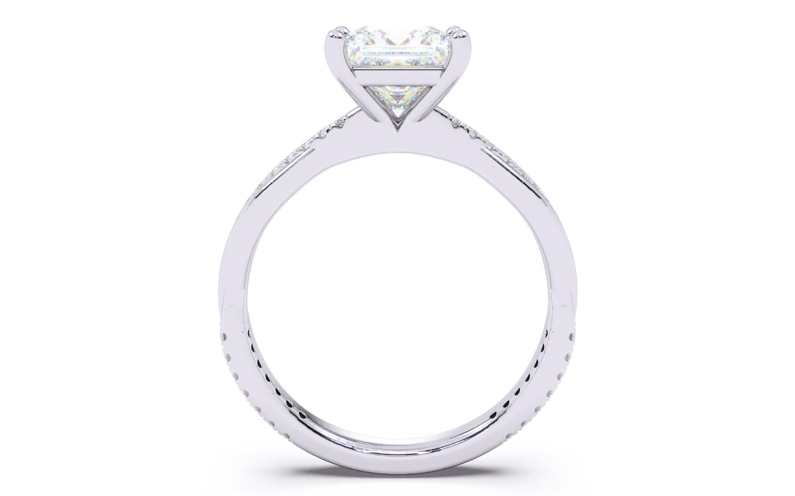 Princess Diamond Pave Setting Solitaire Ring  3D print model_8
