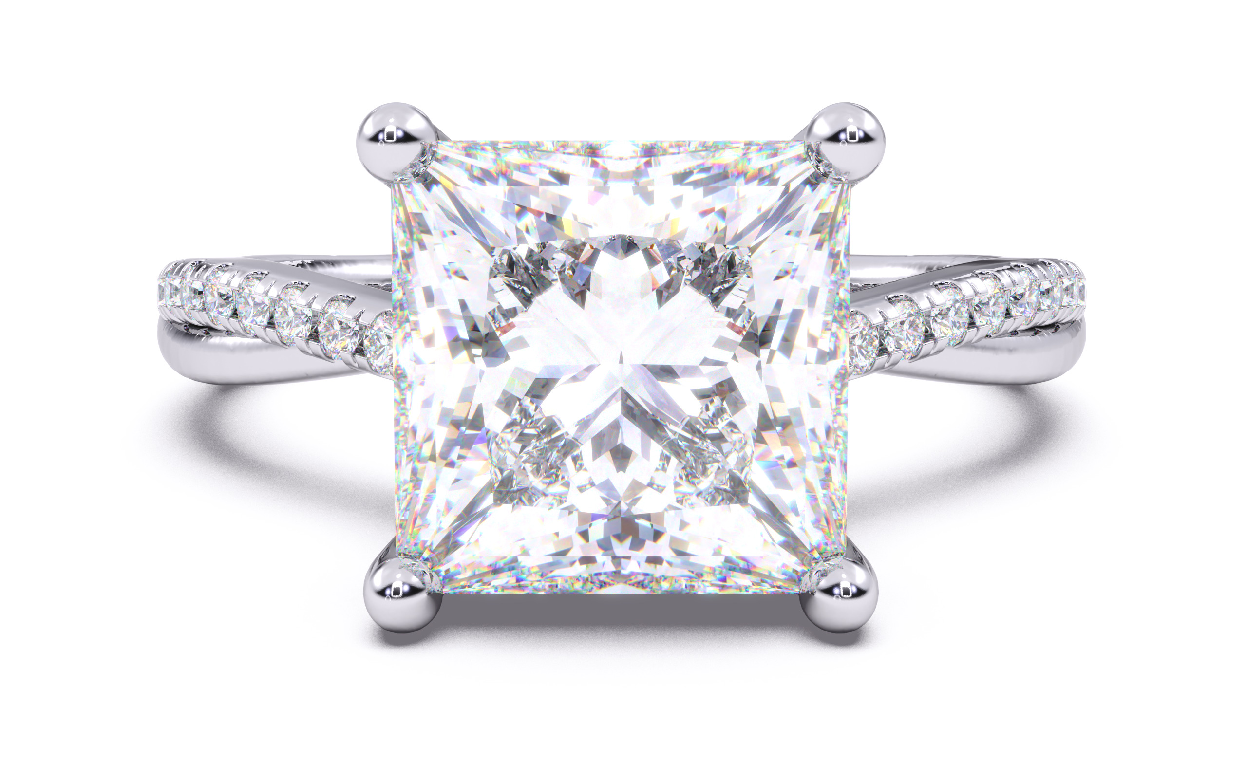 Princess Diamond Pave Setting Solitaire Ring  3D print model_14