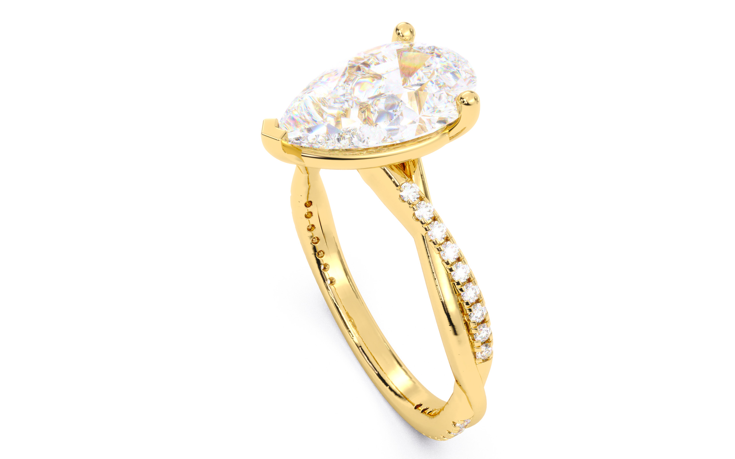 Pear Diamond Pave Setting Solitaire Ring  3D print model_3