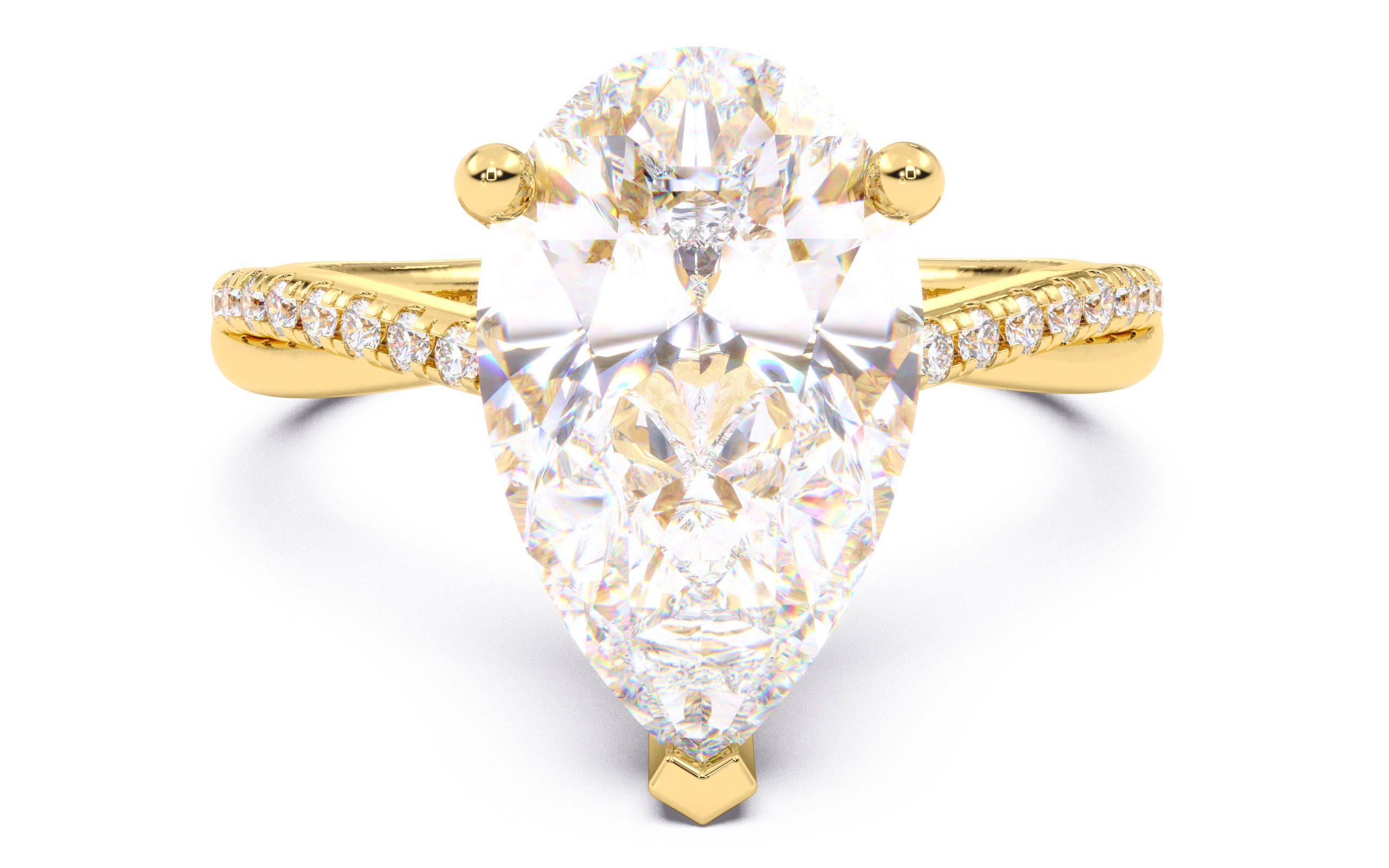 Pear Diamond Pave Setting Solitaire Ring  3D print model_15