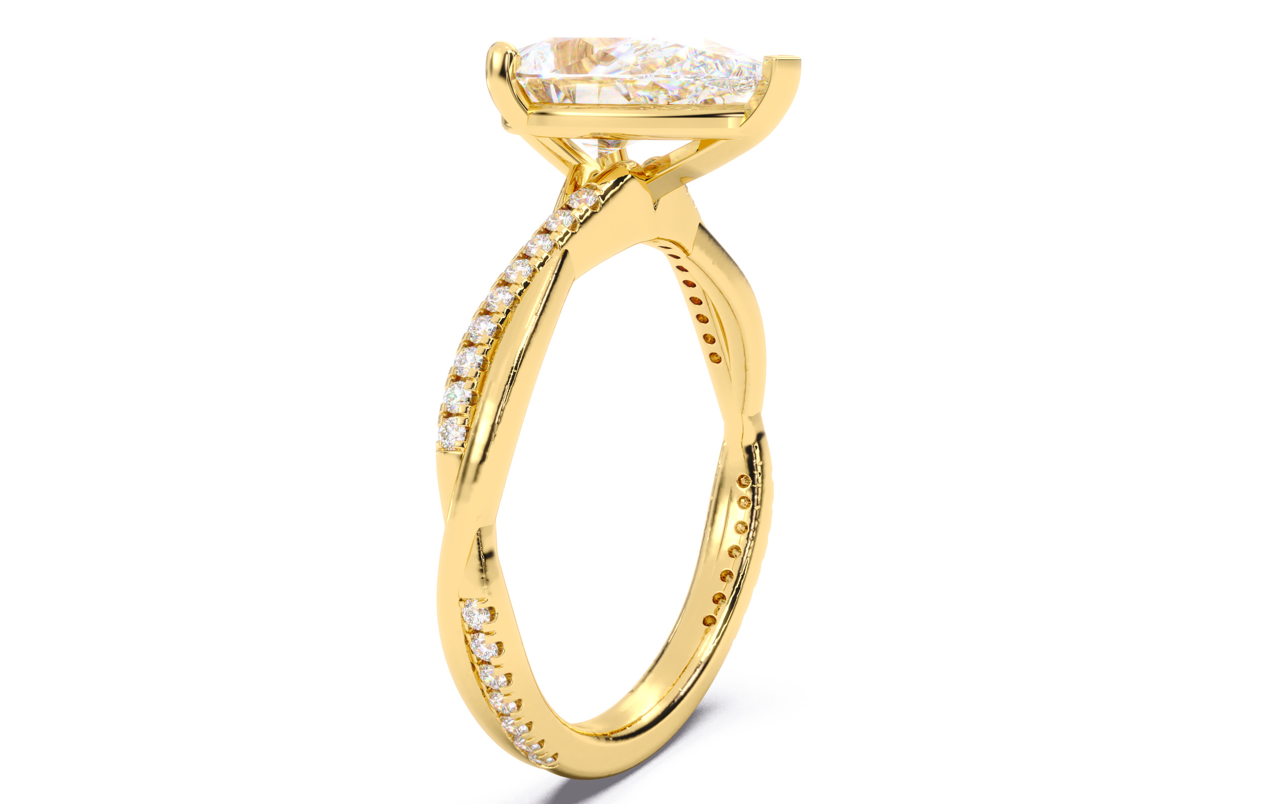 Pear Diamond Pave Setting Solitaire Ring  3D print model_2