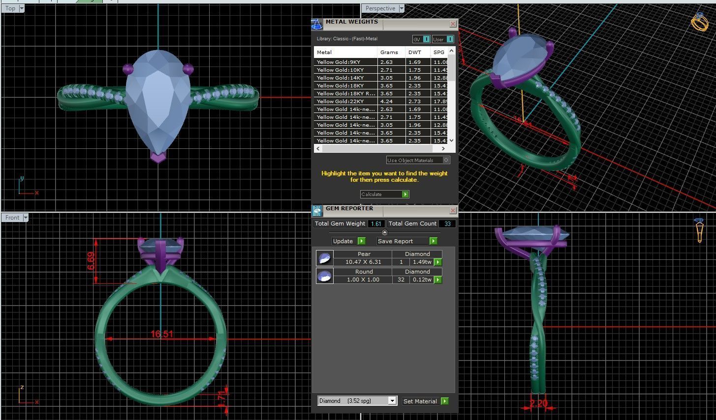 Pear Diamond Pave Setting Solitaire Ring  3D print model_1