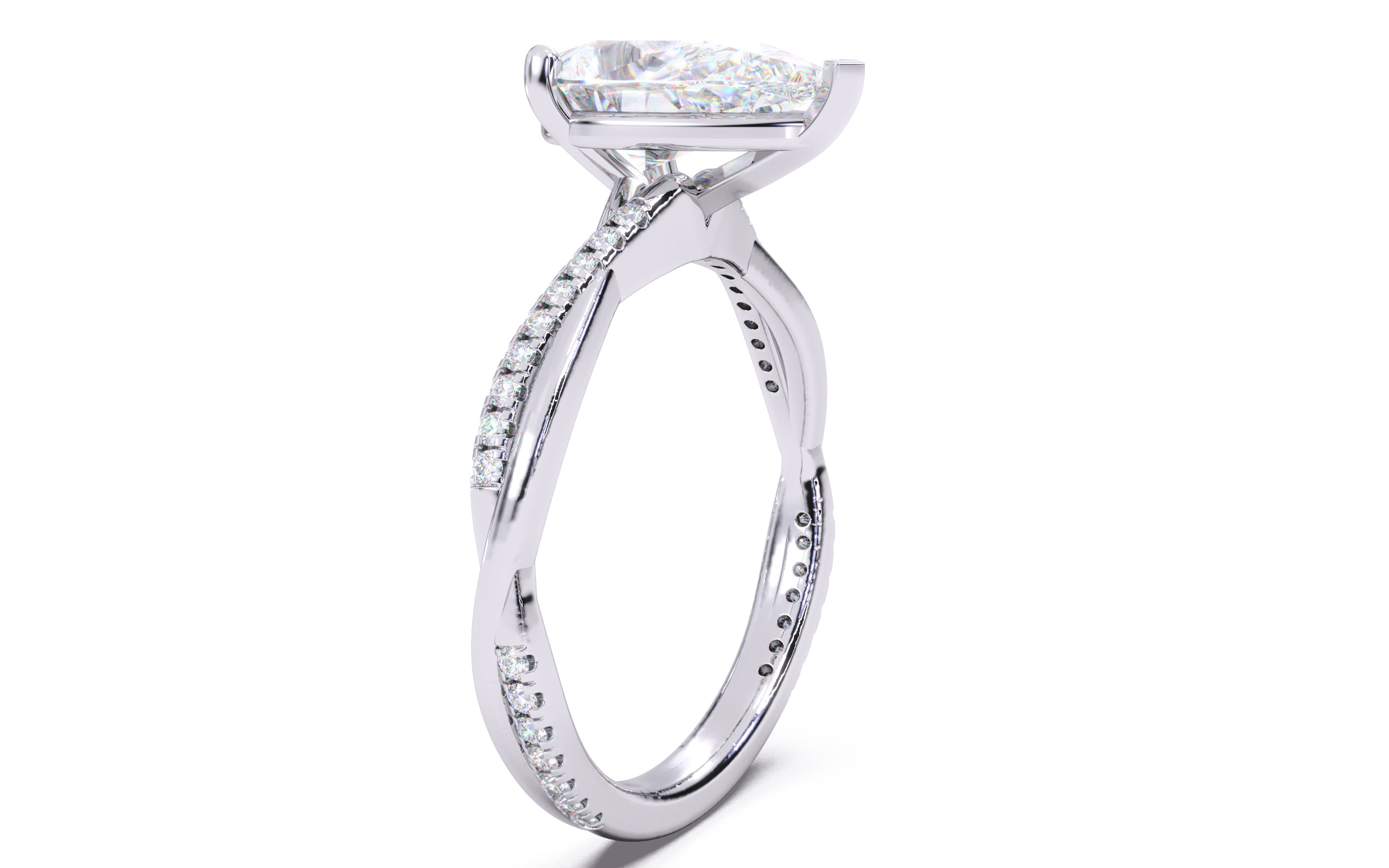 Pear Diamond Pave Setting Solitaire Ring  3D print model_12