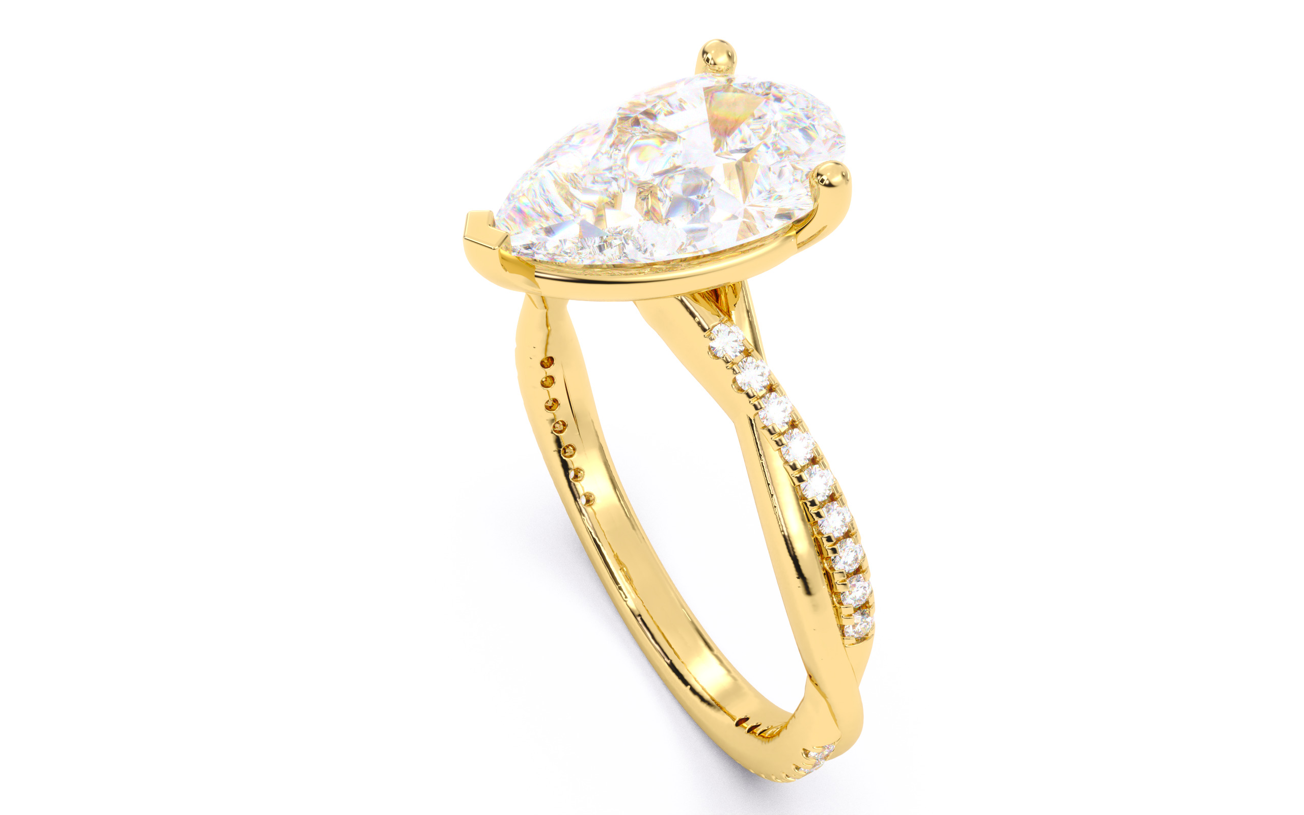 Pear Diamond Pave Setting Solitaire Ring  3D print model_4
