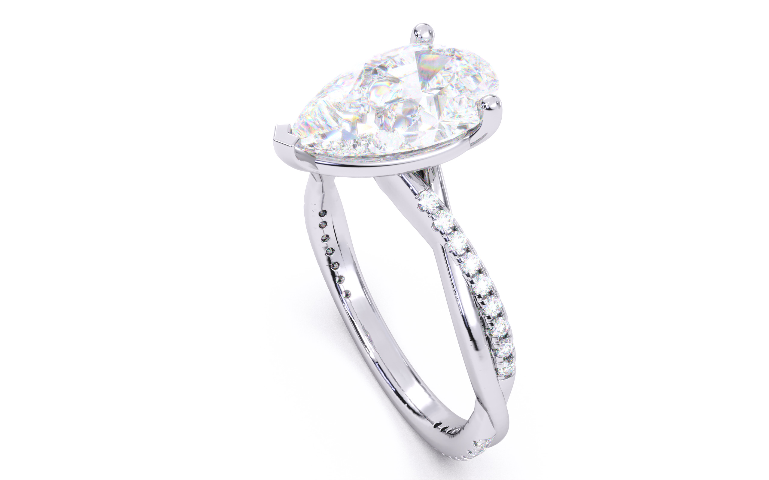 Pear Diamond Pave Setting Solitaire Ring  3D print model_24