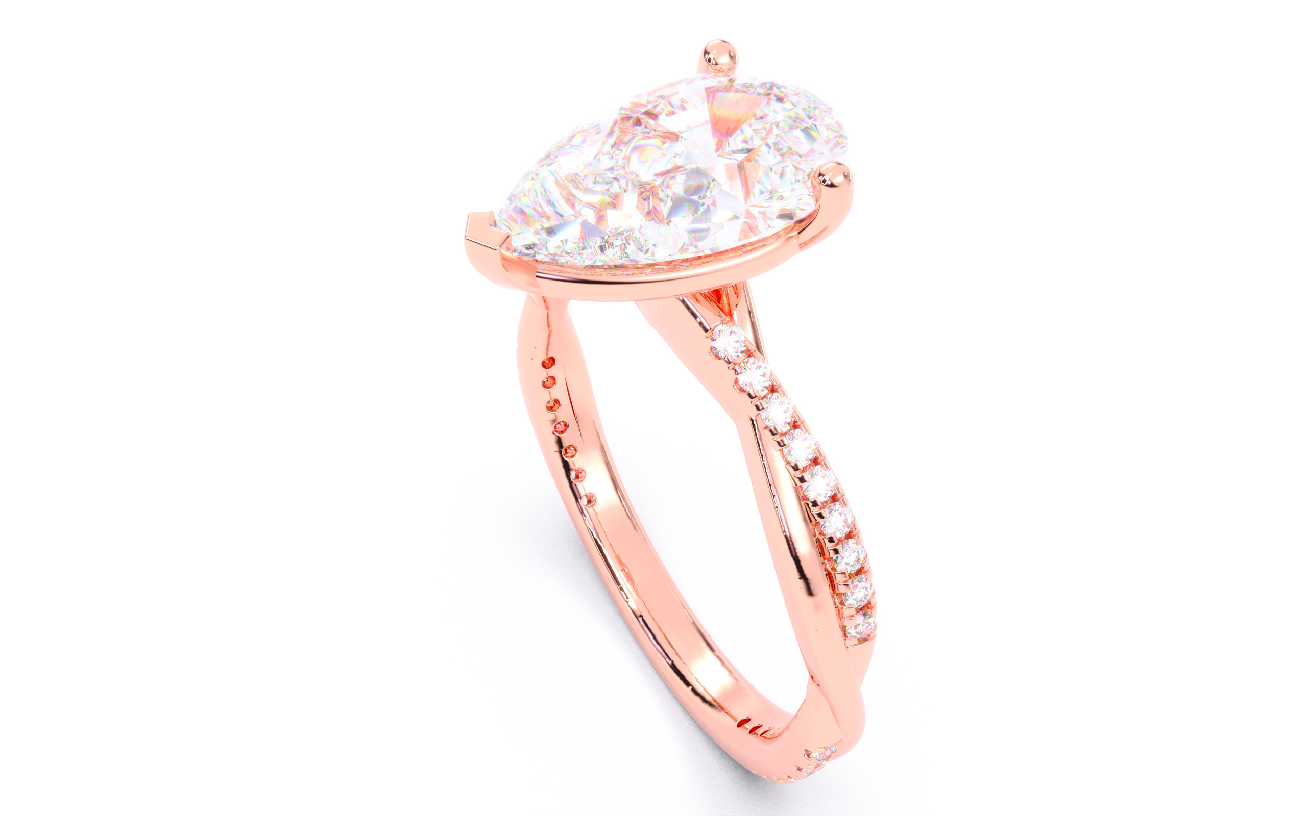 Pear Diamond Pave Setting Solitaire Ring  3D print model_22