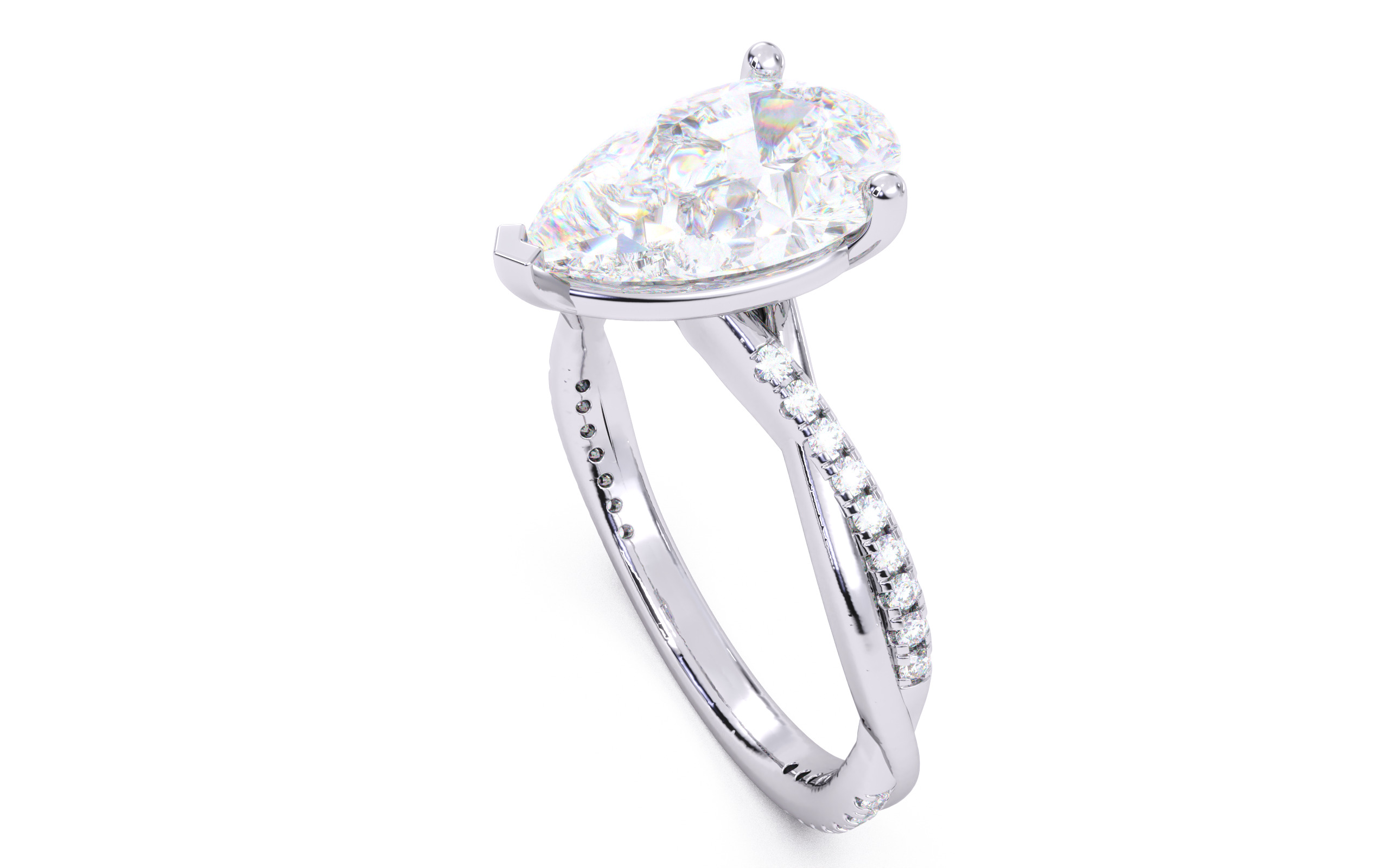 Pear Diamond Pave Setting Solitaire Ring  3D print model_23