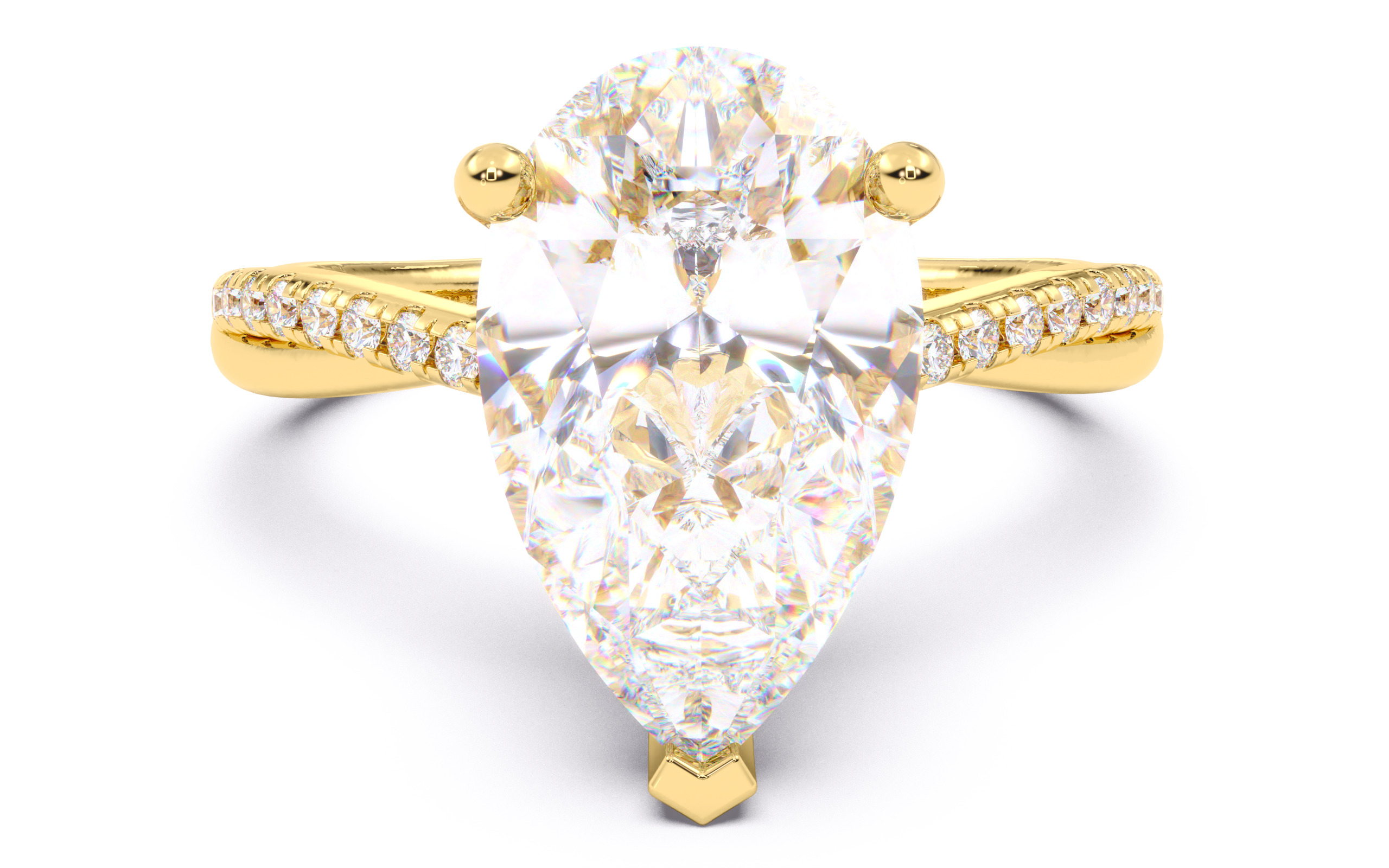 Pear Diamond Pave Setting Solitaire Ring  3D print model_16