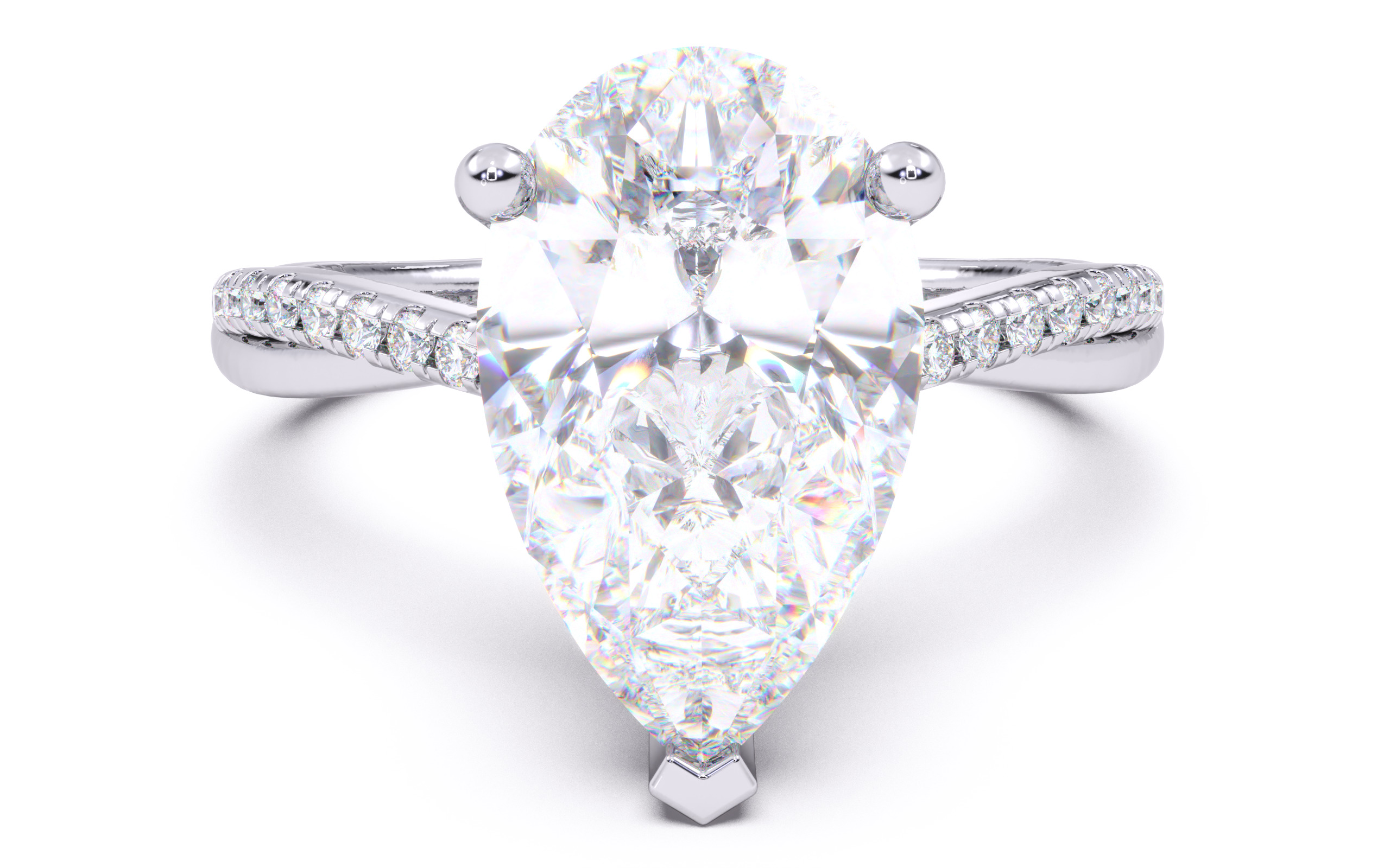 Pear Diamond Pave Setting Solitaire Ring  3D print model_14