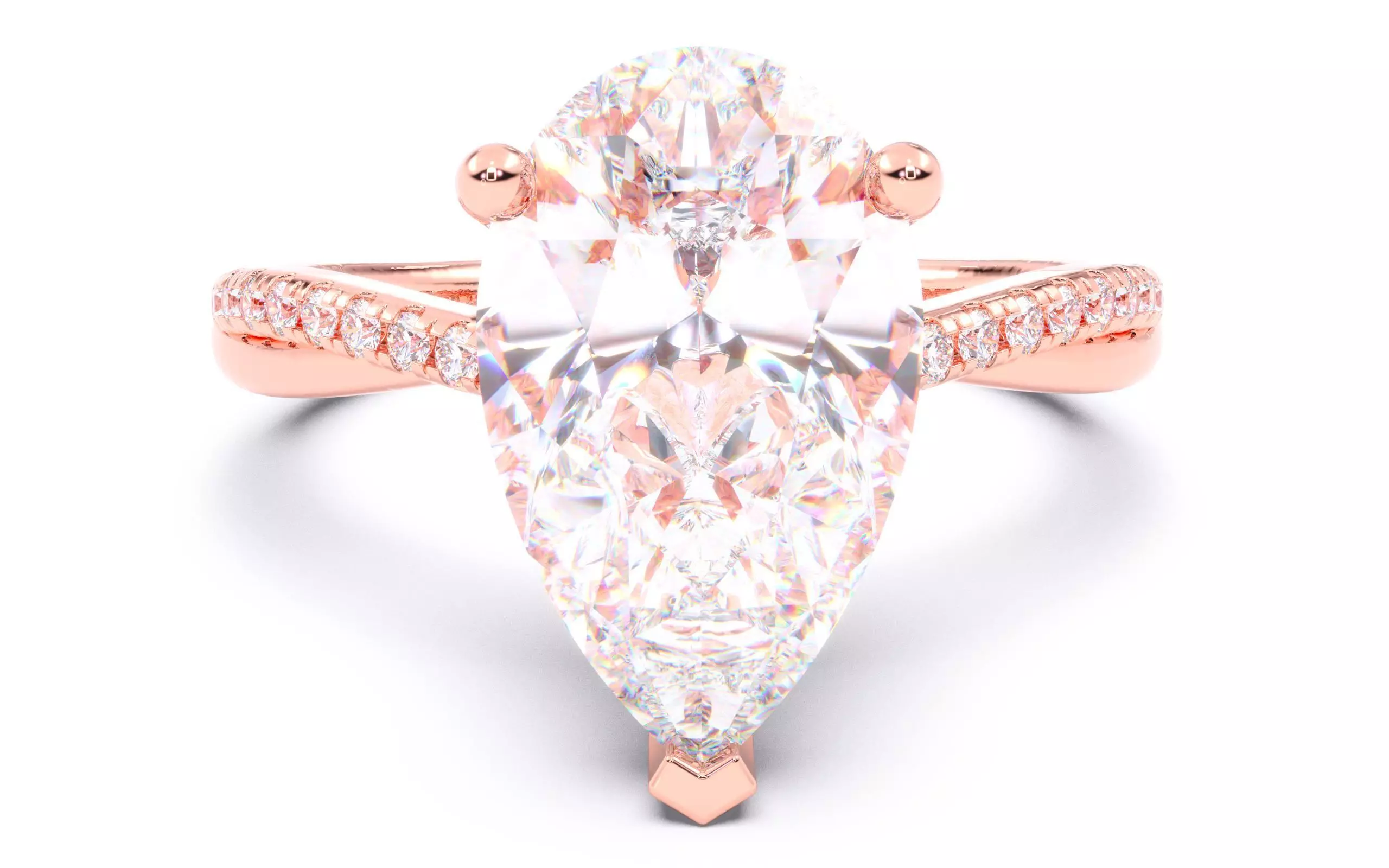 Pear Diamond Pave Setting Solitaire Ring  3D print model_0