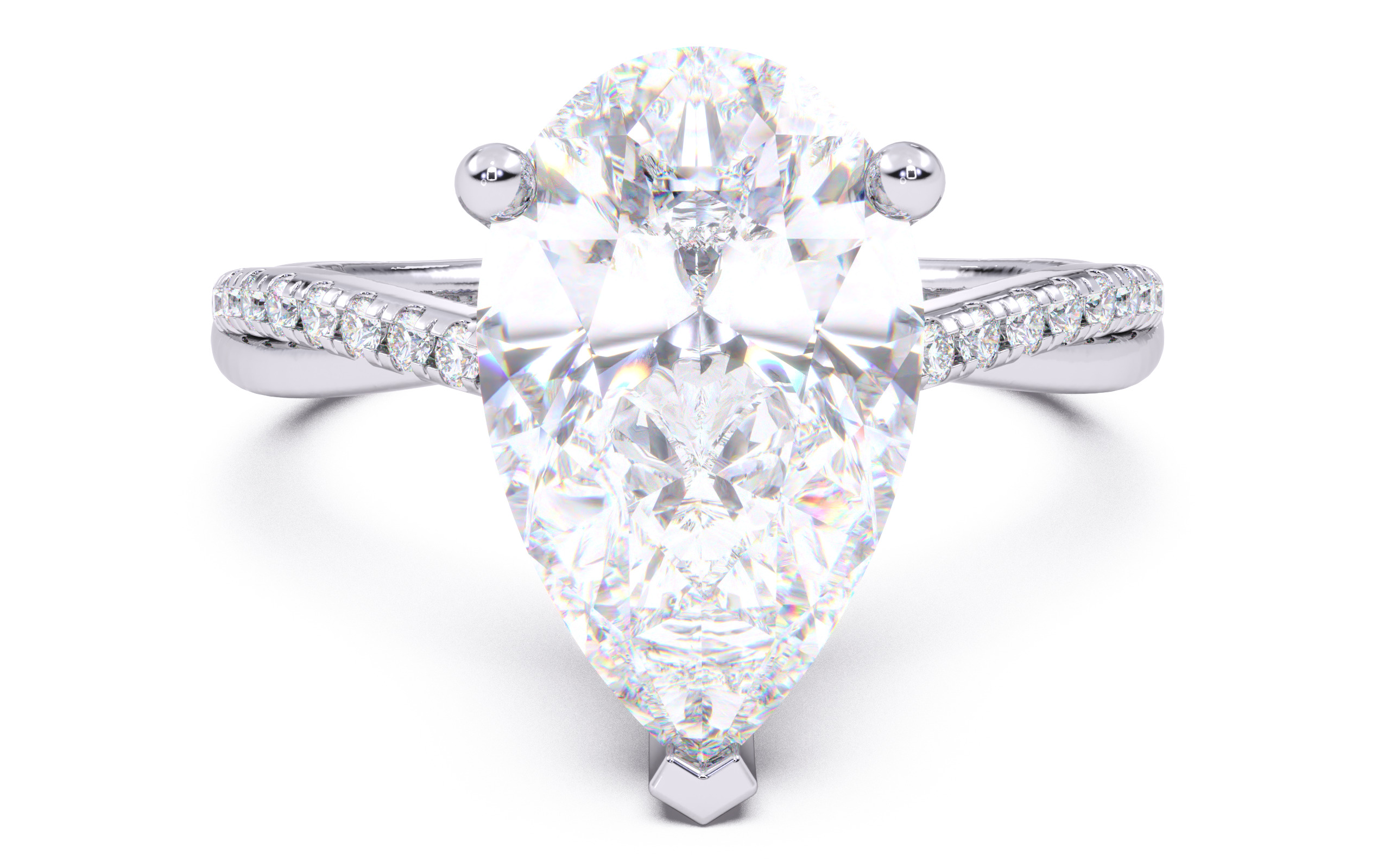 Pear Diamond Pave Setting Solitaire Ring  3D print model_13