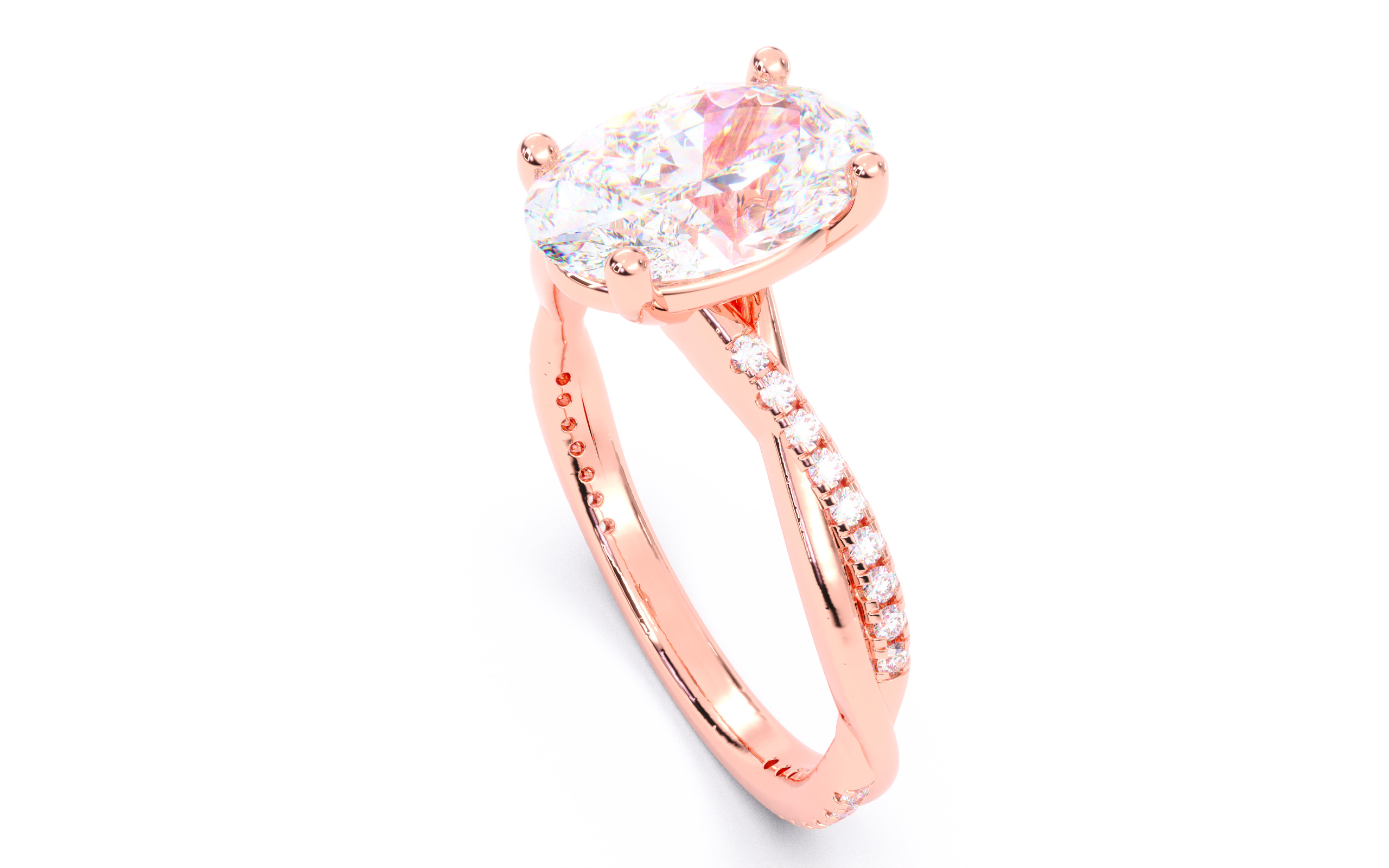 Oval Diamond Pave Setting Solitaire Ring  3D print model_22