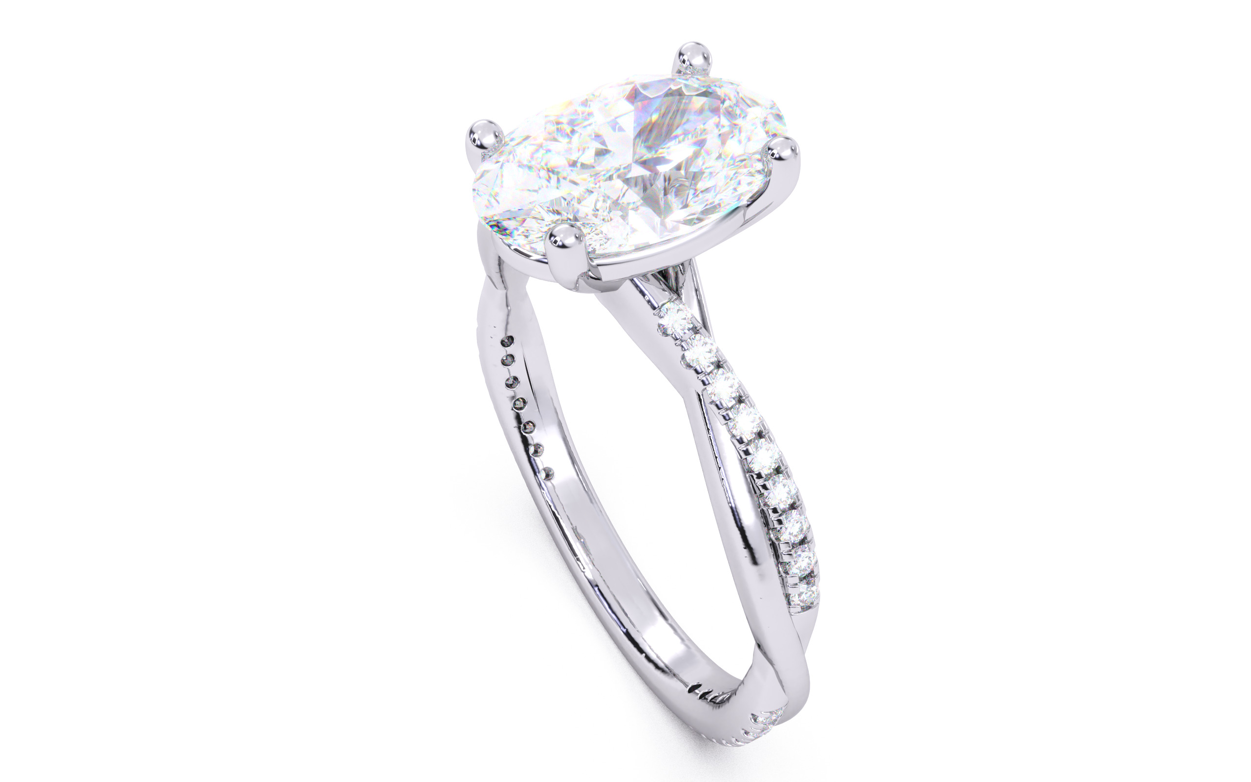 Oval Diamond Pave Setting Solitaire Ring  3D print model_23