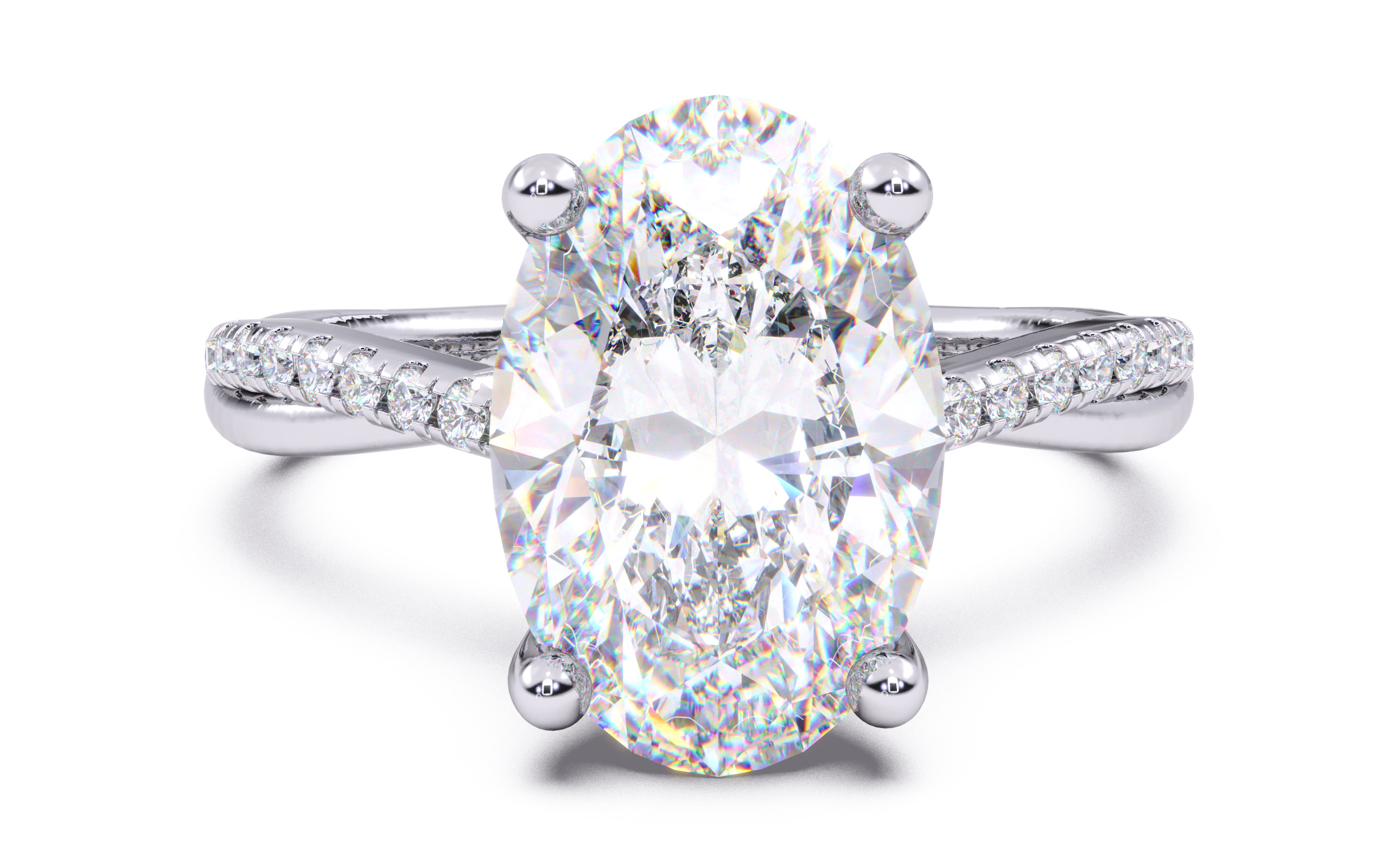 Oval Diamond Pave Setting Solitaire Ring  3D print model_13