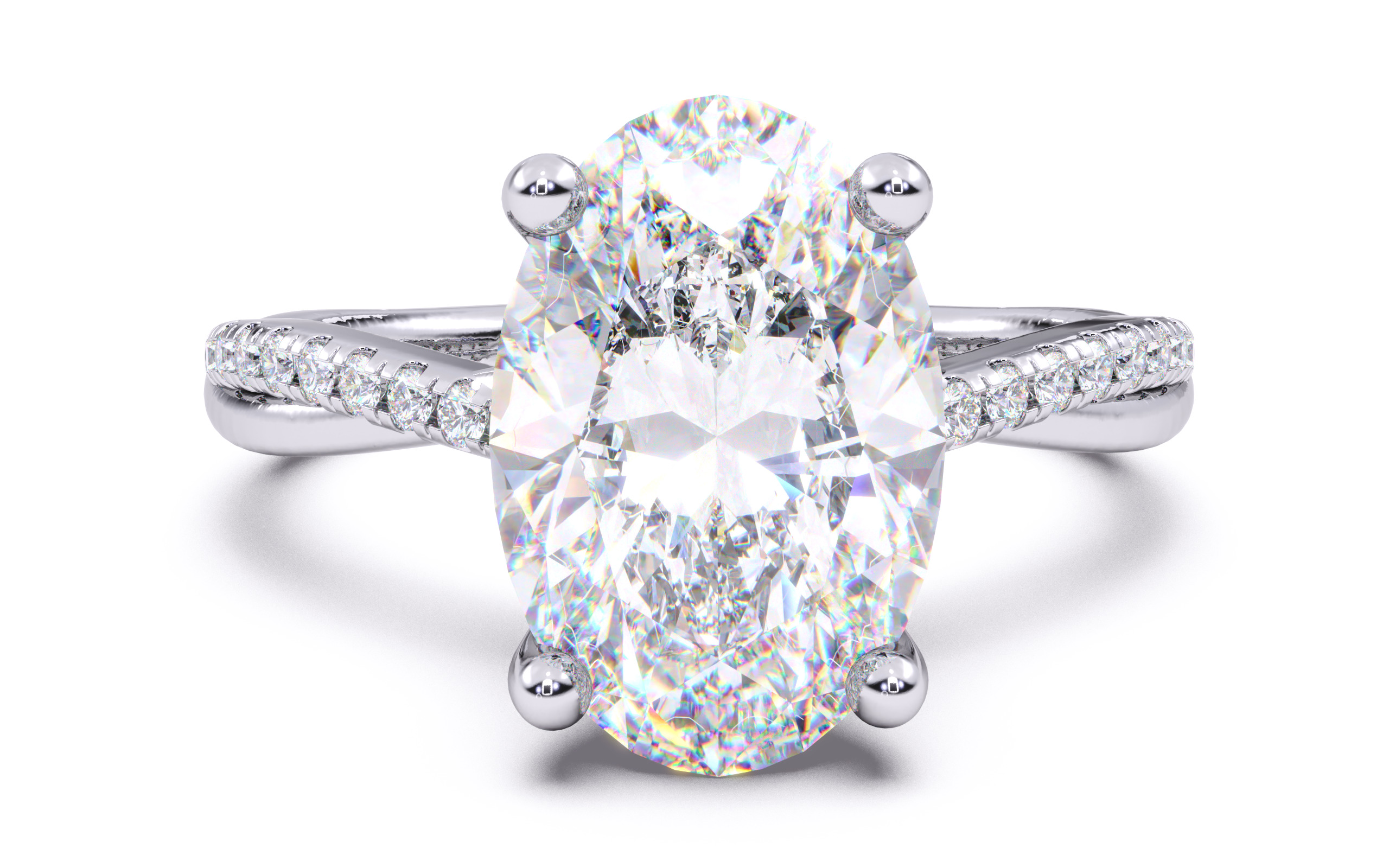 Oval Diamond Pave Setting Solitaire Ring  3D print model_14