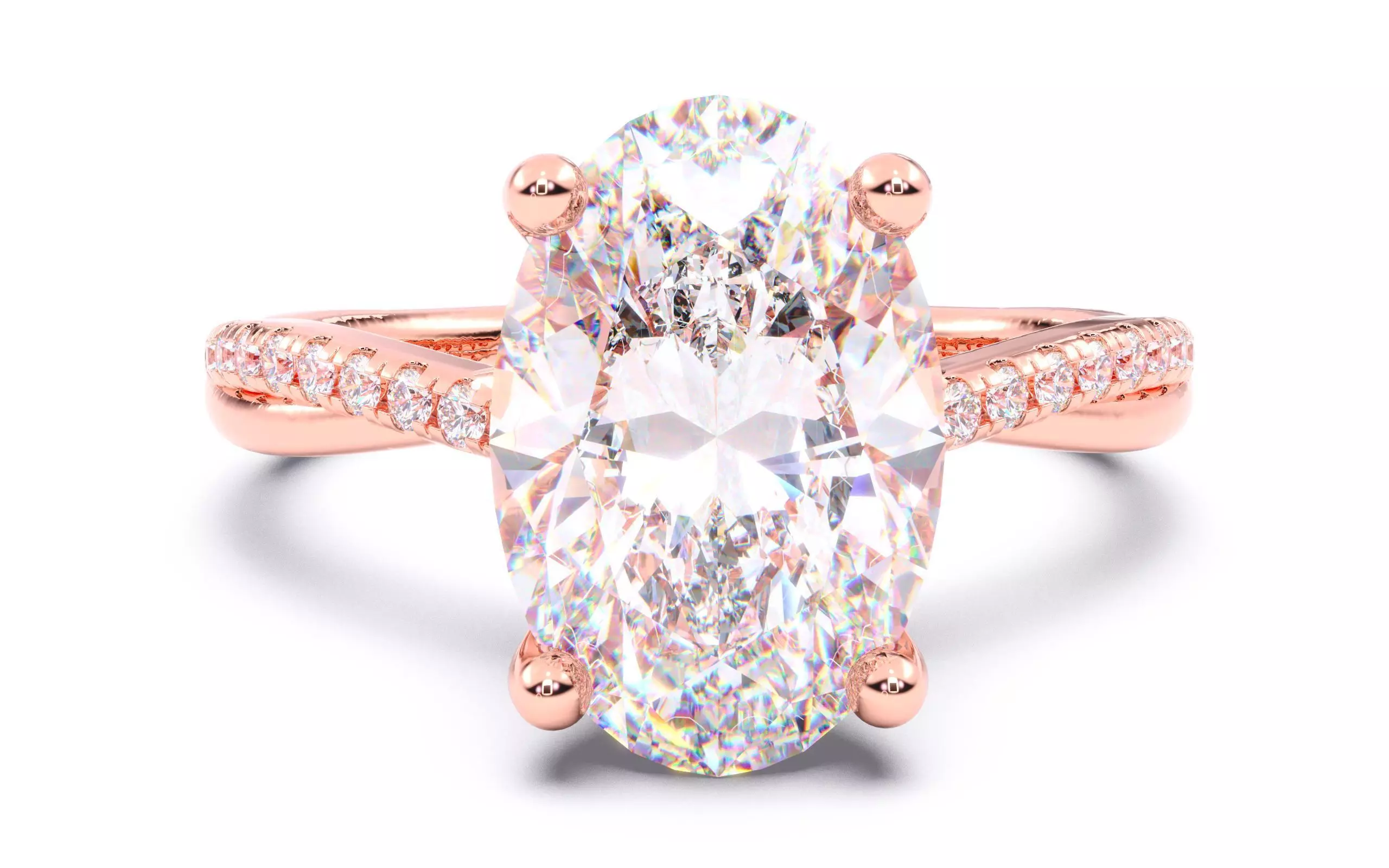 Oval Diamond Pave Setting Solitaire Ring  3D print model_0