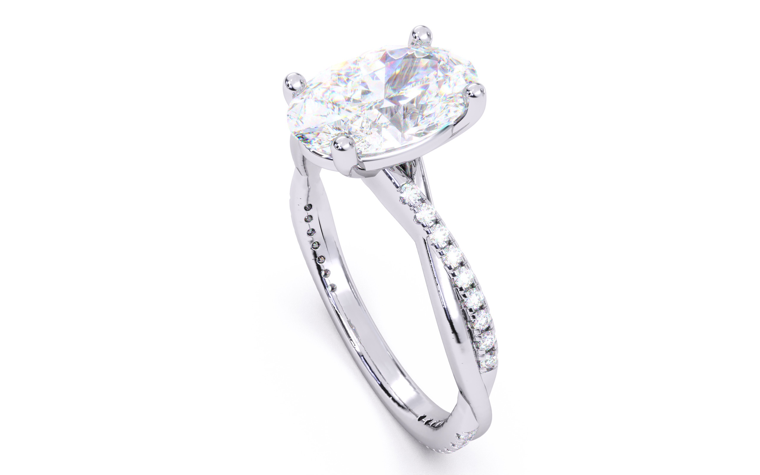 Oval Diamond Pave Setting Solitaire Ring  3D print model_24