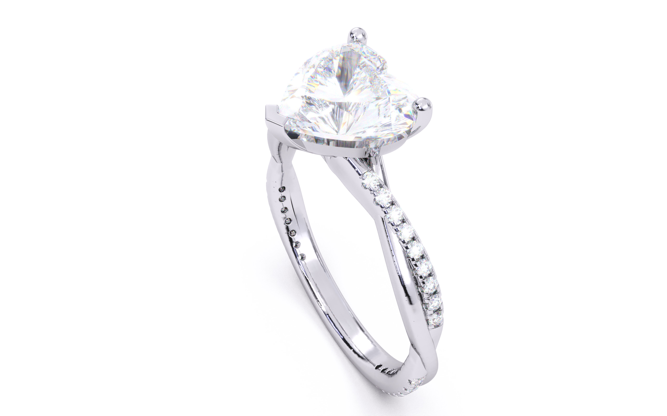 Heart Diamond Pave Setting Solitaire Ring  3D print model_24