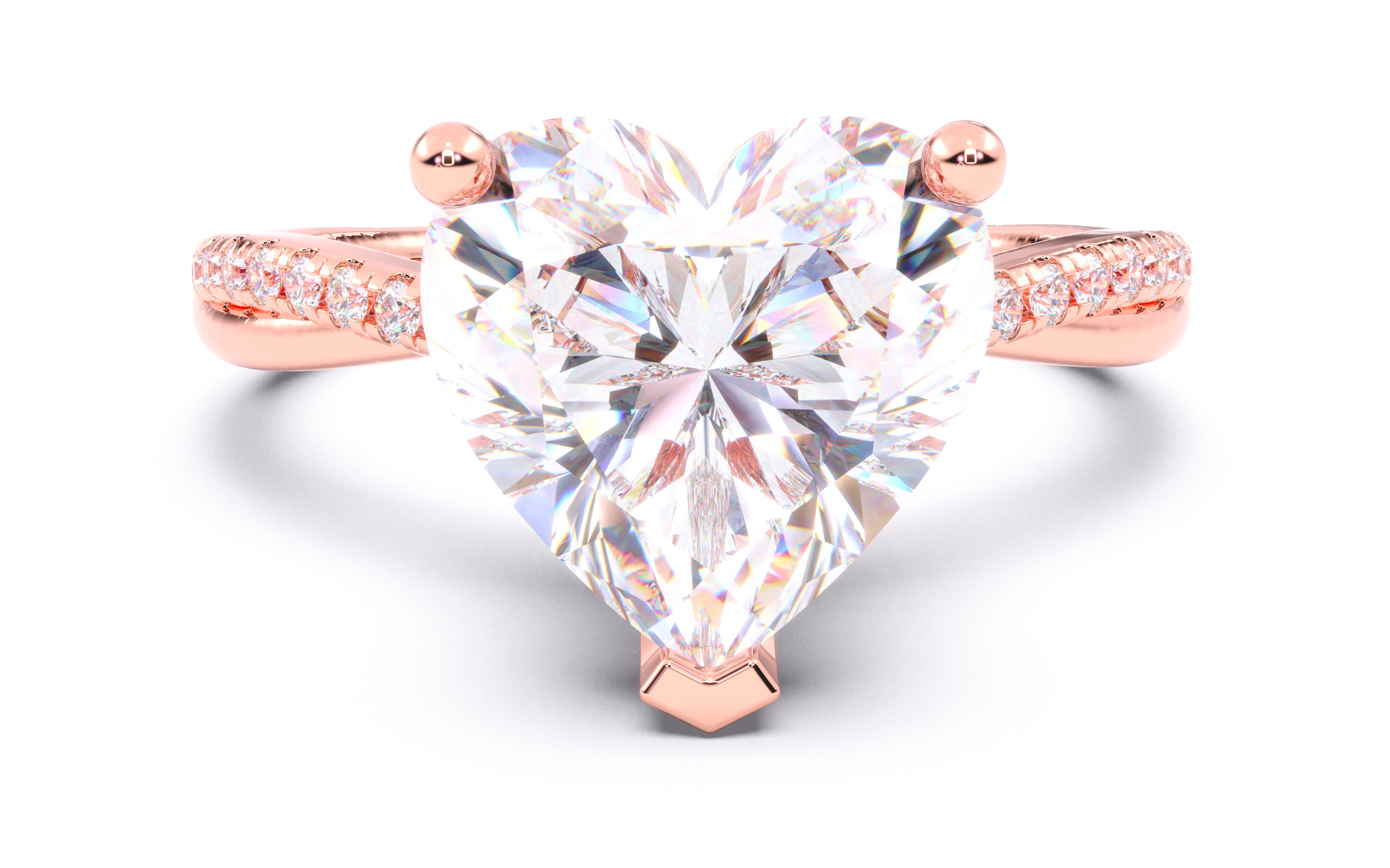 Heart Diamond Pave Setting Solitaire Ring  3D print model_11