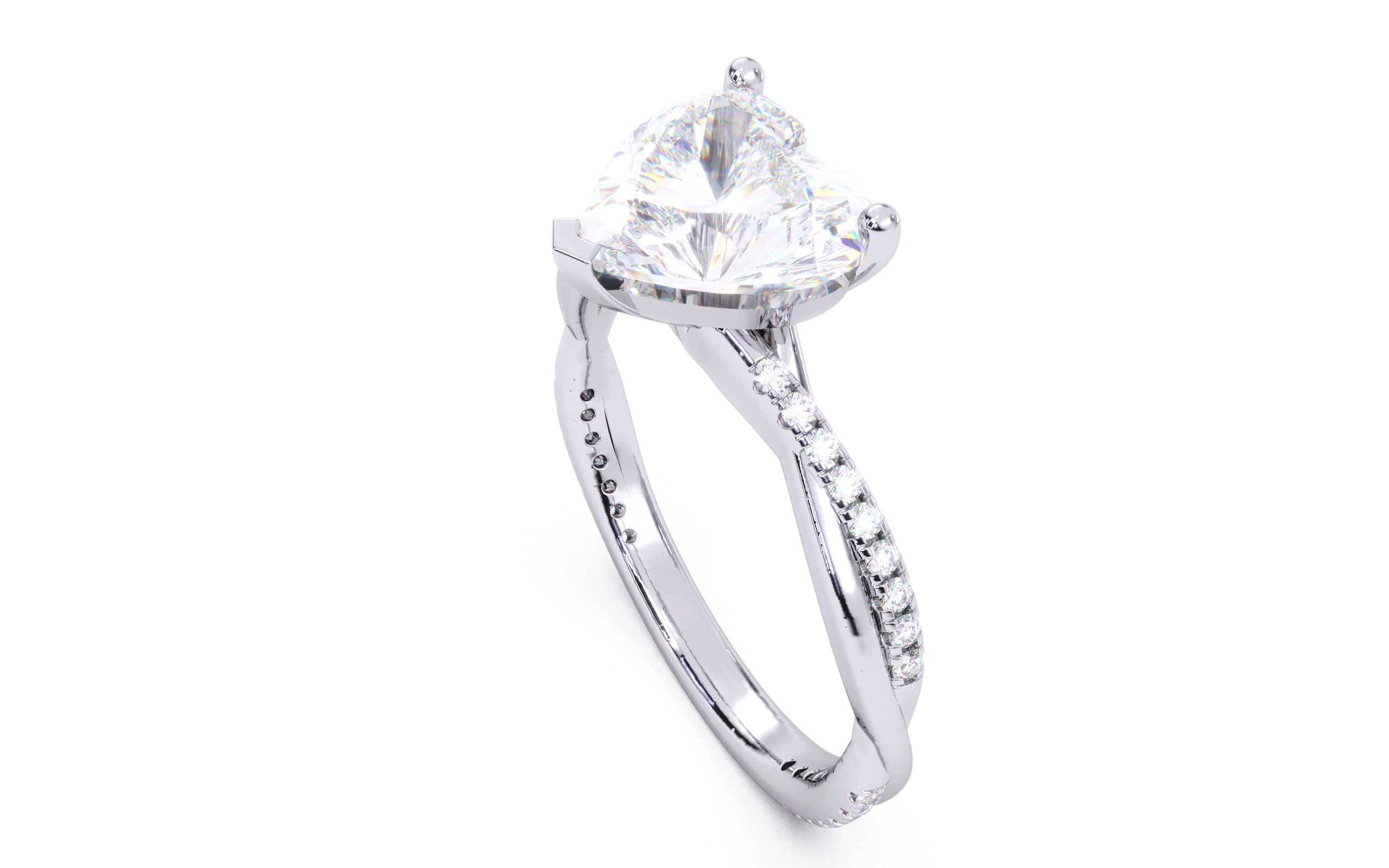 Heart Diamond Pave Setting Solitaire Ring  3D print model_23